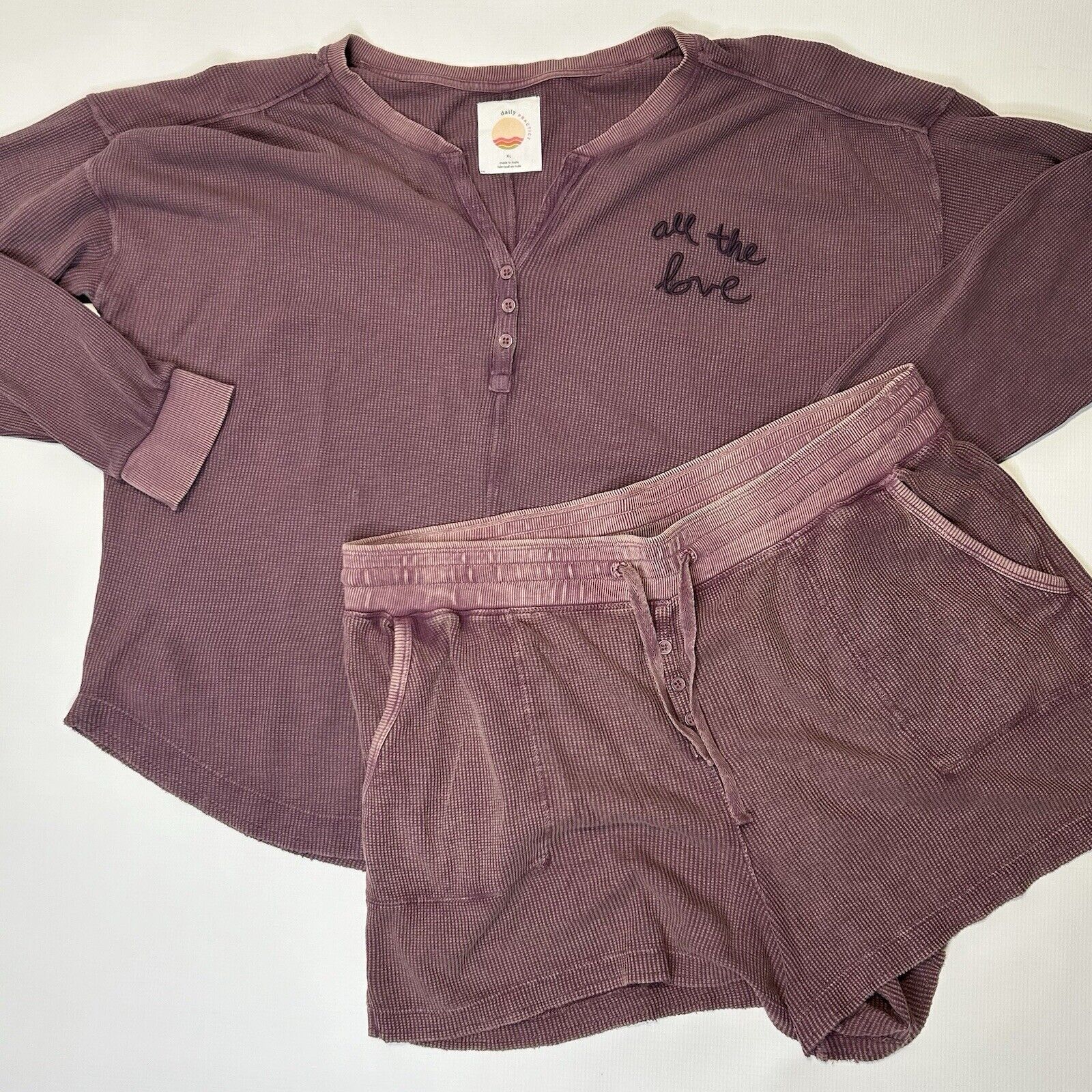Anthropologie Daily Practice Lounge Set Women's XL Purple Waffle Knit Pajamas