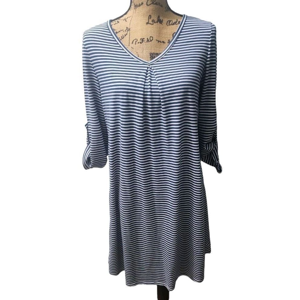 YA Los Angeles Womens Size M Casual Dress Blue White Stripe V Neck