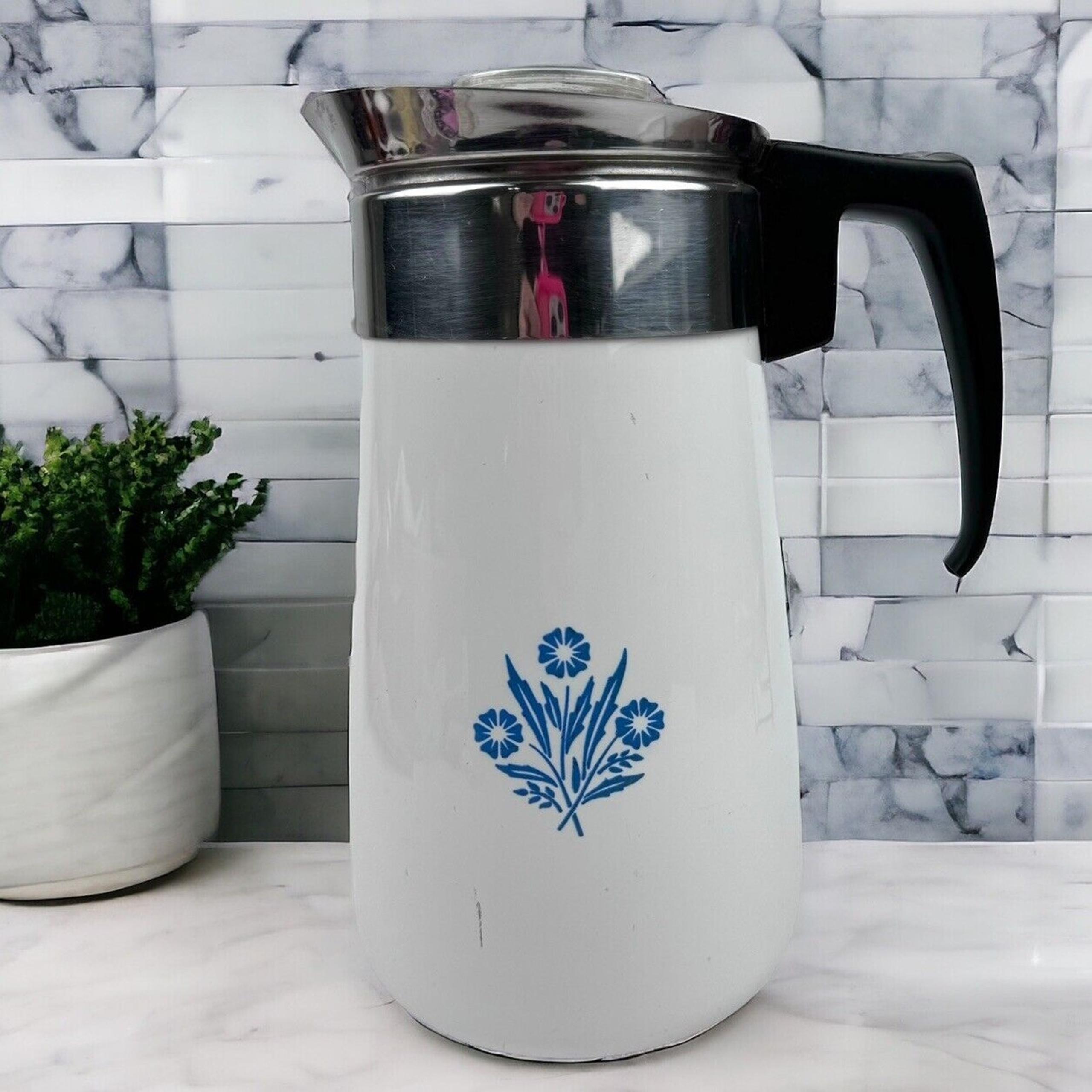 Vintage Corning Ware Stovetop Percolator 9 Cup Complete with Basket & Lid