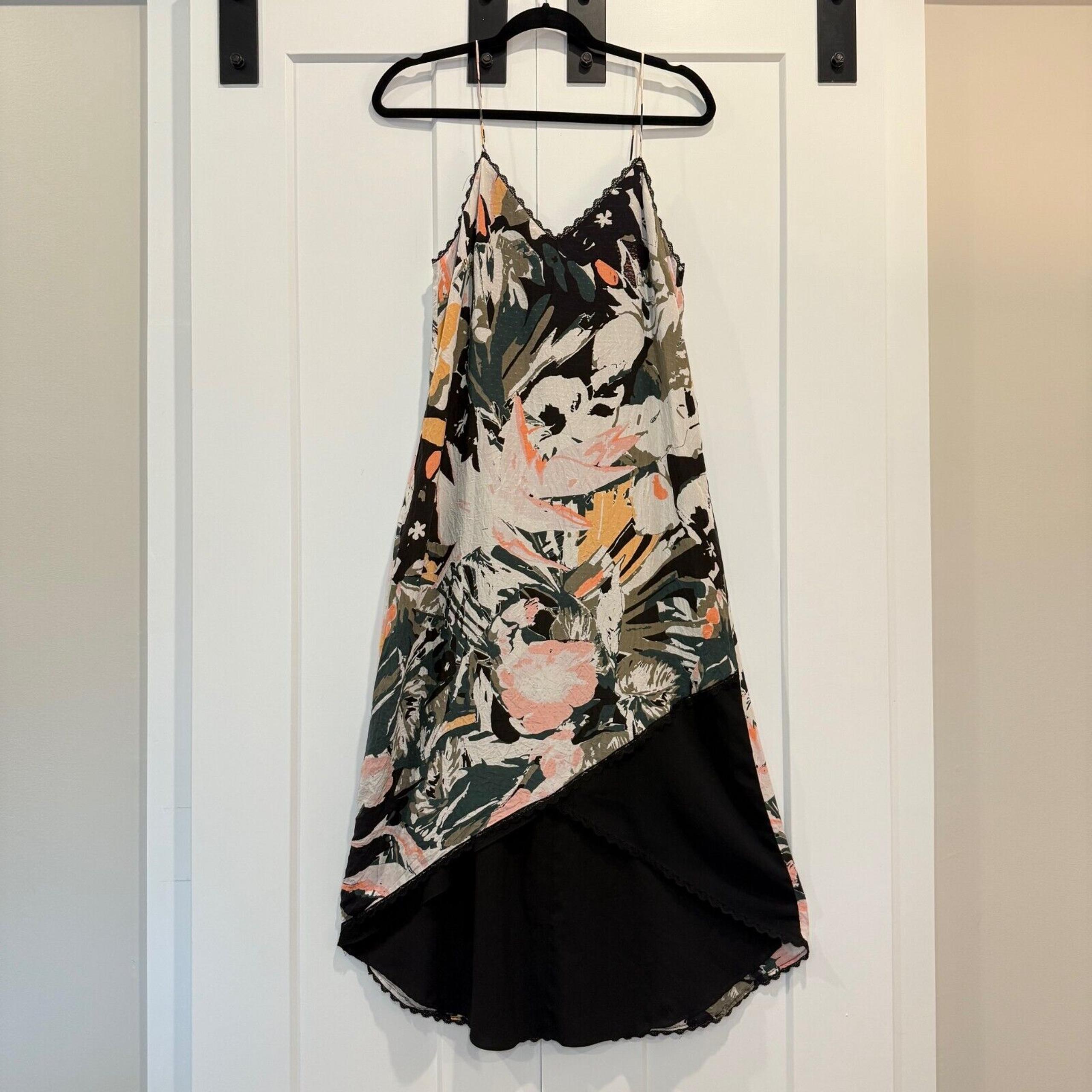 Club Monaco Slip Dress Womens 2 Silk Floral Print Midi Asymmetric Kittrick