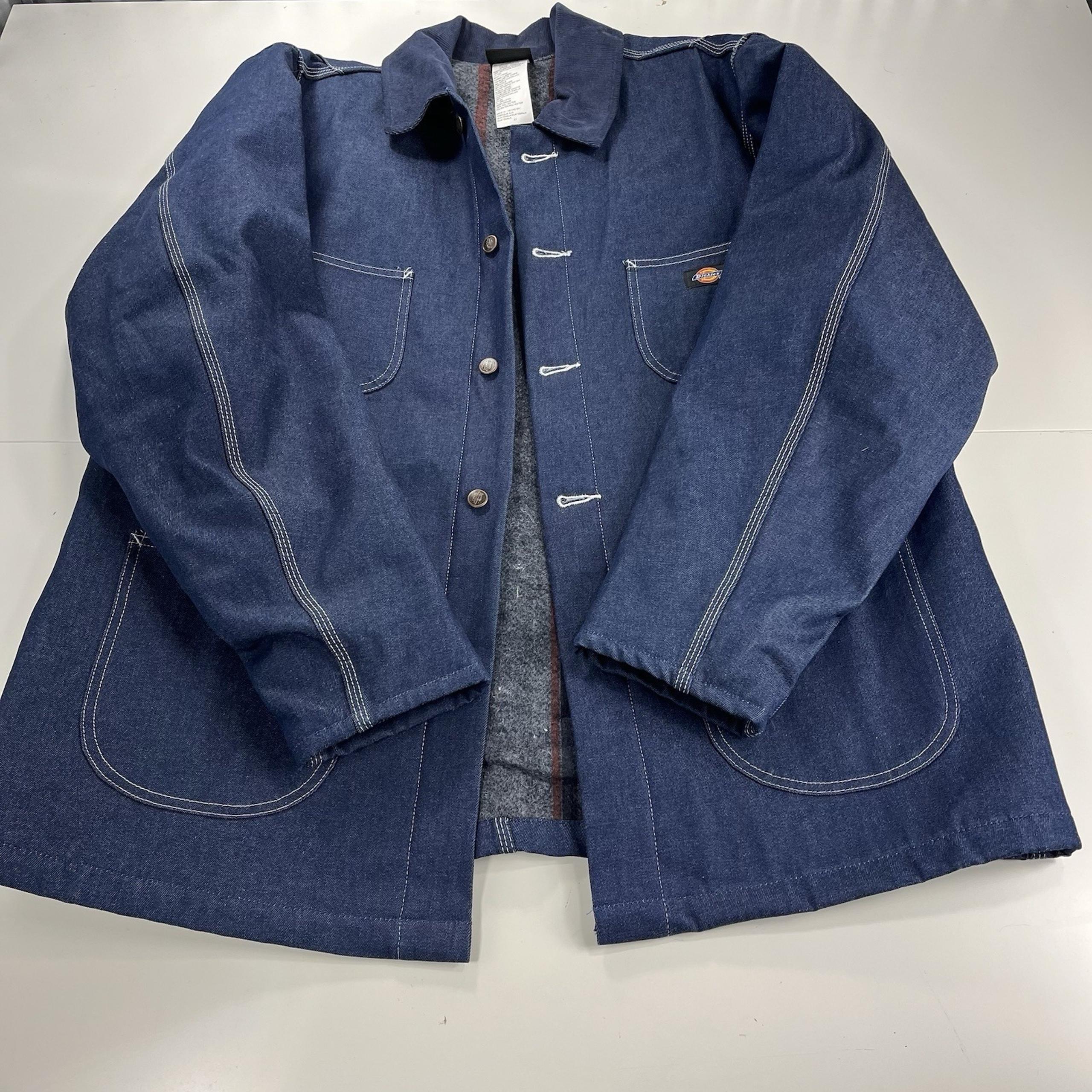 EXCELLENT Dickies Blue Denim Blanket Lined Chore Jacket With Storm Cuffs SZ XT