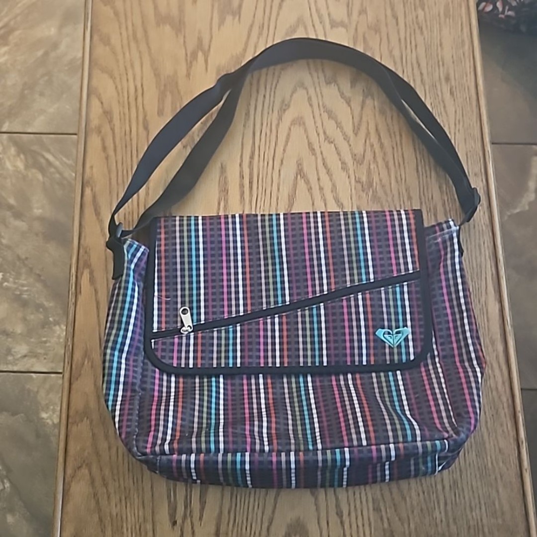 Roxy Multicolored Striped Checked Messenger Bag