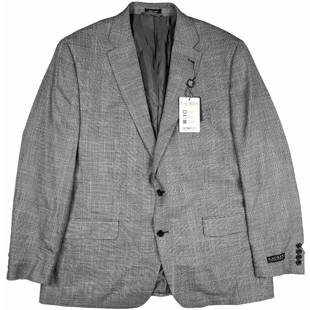 LAUREN RALPH LAUREN Classic-Fit UltraFlex Wool Black Plaid Sport Coat Jacket 42L