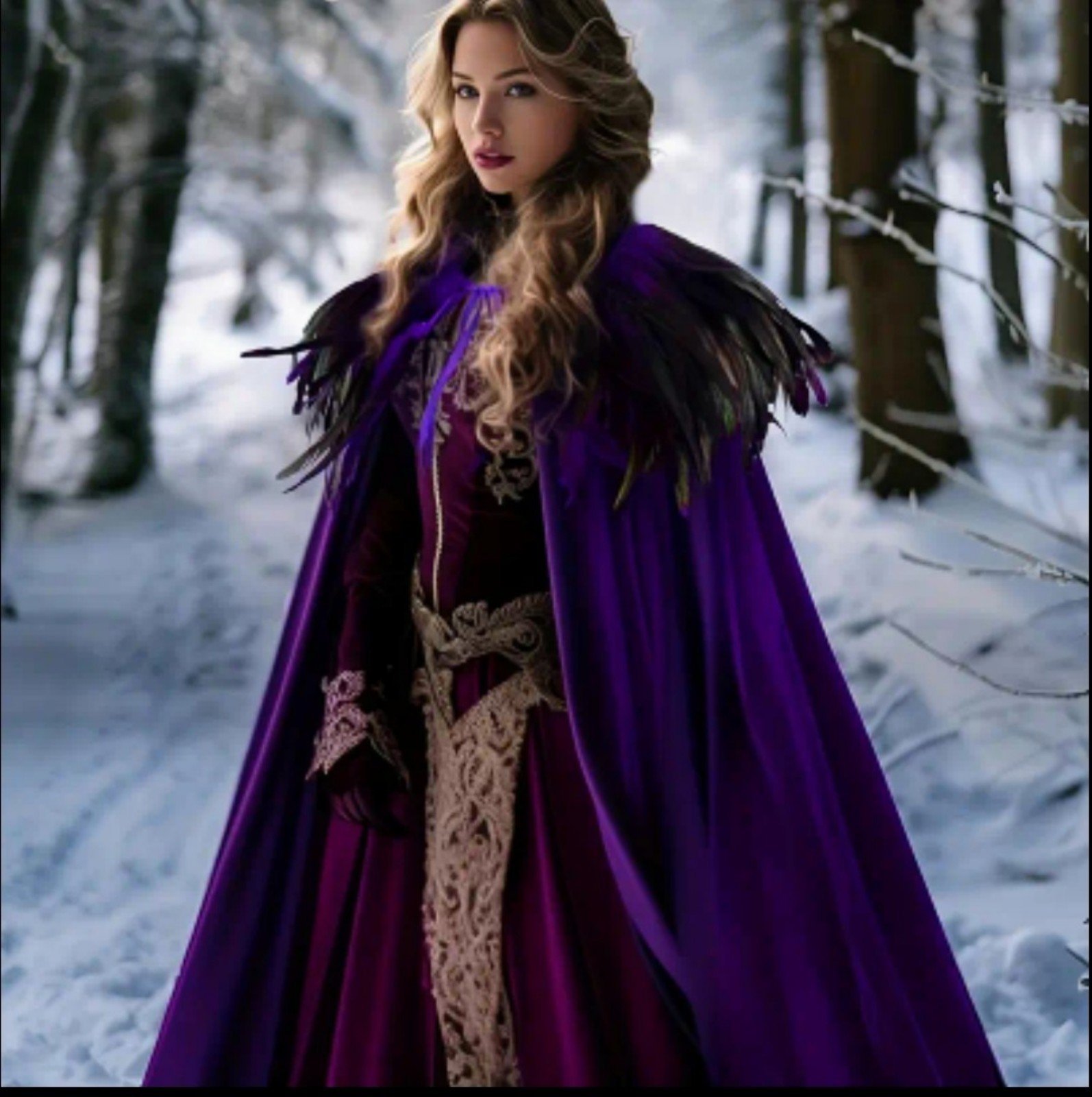 Gothic Adult Velvet Feather Cloak Set-NEW FREE SHIPPING