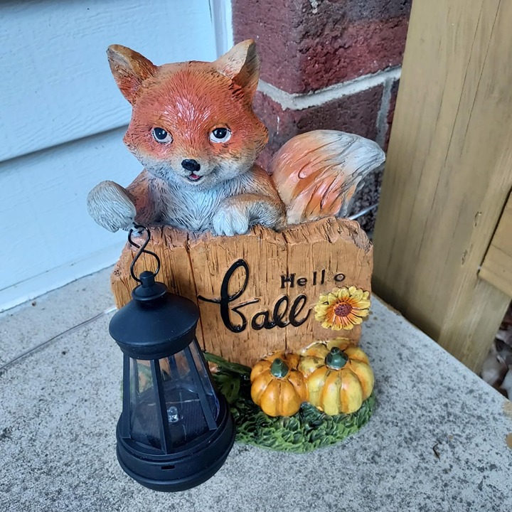 Fall Decorations for Home Porch, Fox Holding Lantern Garden, 8.8
