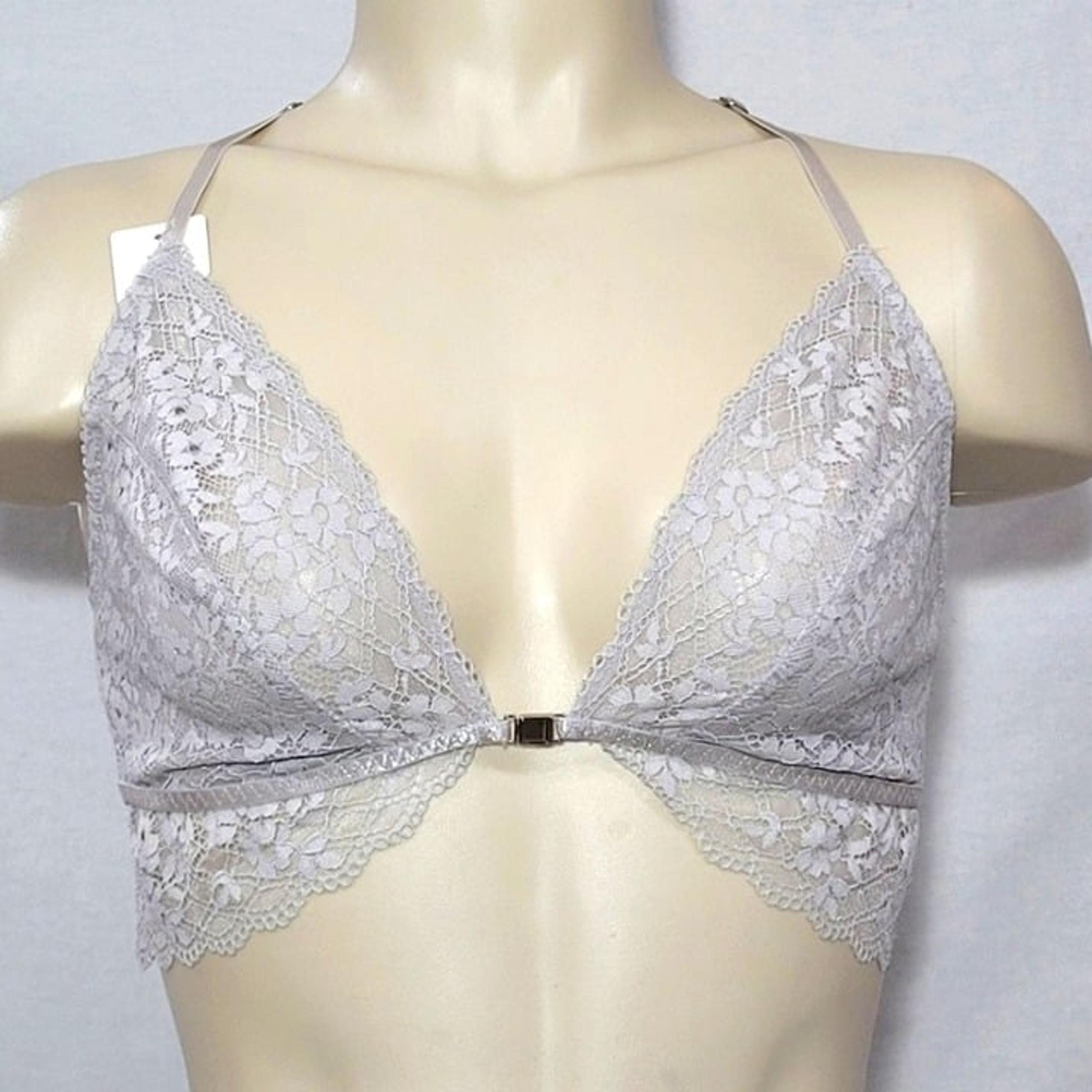 MEDIUM Gilligan O'Malley Front Close Lace Y-Back Bralette Fog Gray NWT