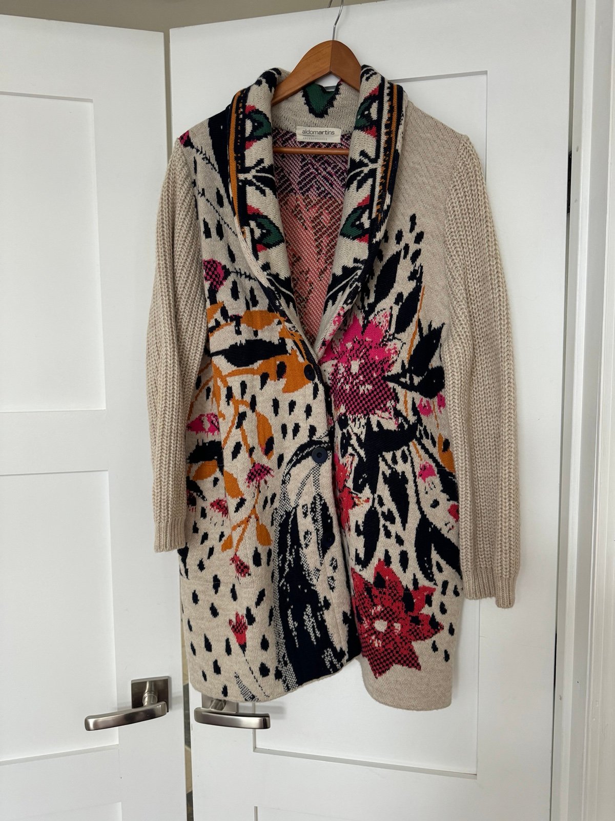 Aldomartins Floral Tapestry Intrasia Wool Blend Cardigan Sweater Coat Size XL