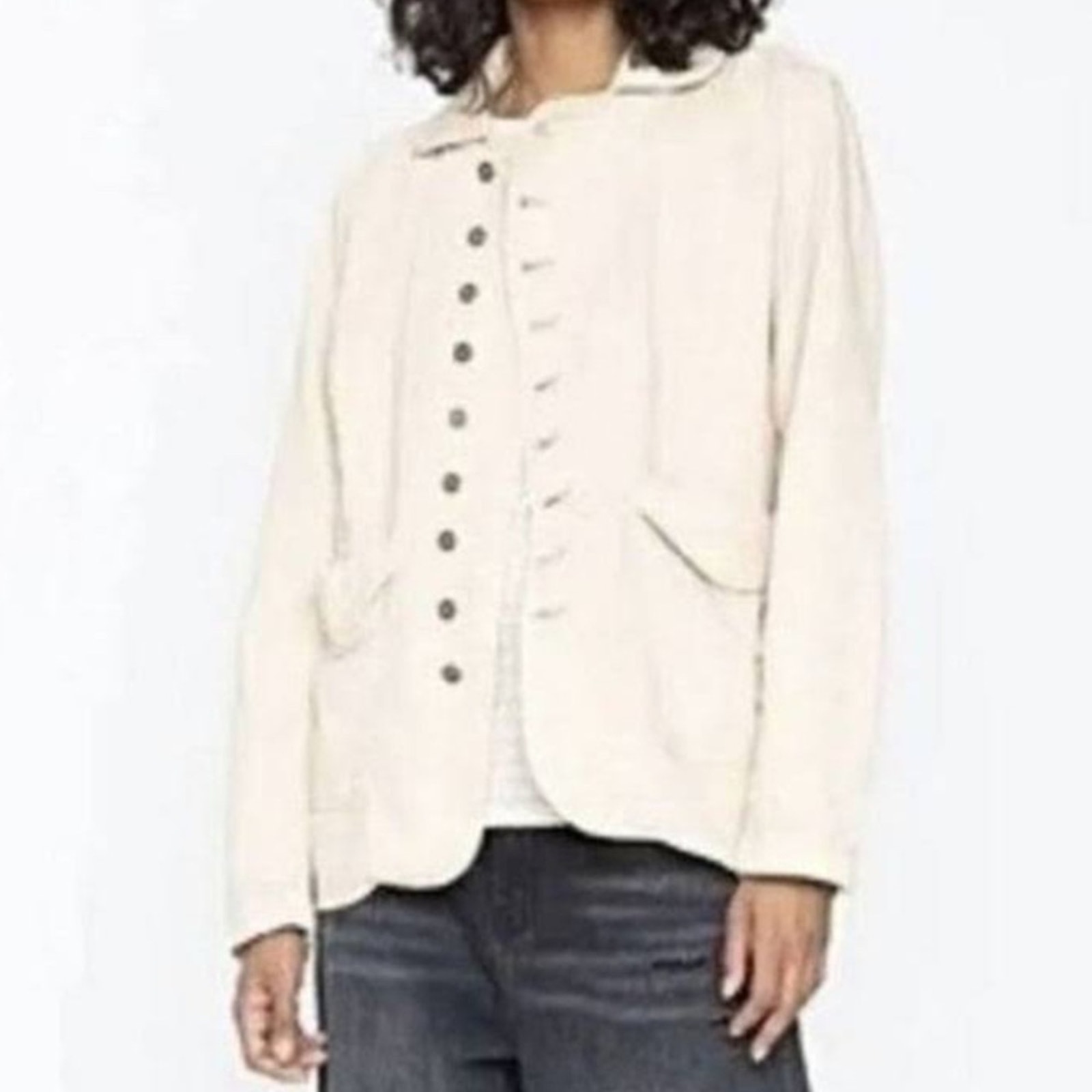 Free People + Sandrine Rose Linen Blend Jacket Blazer Dust Medium