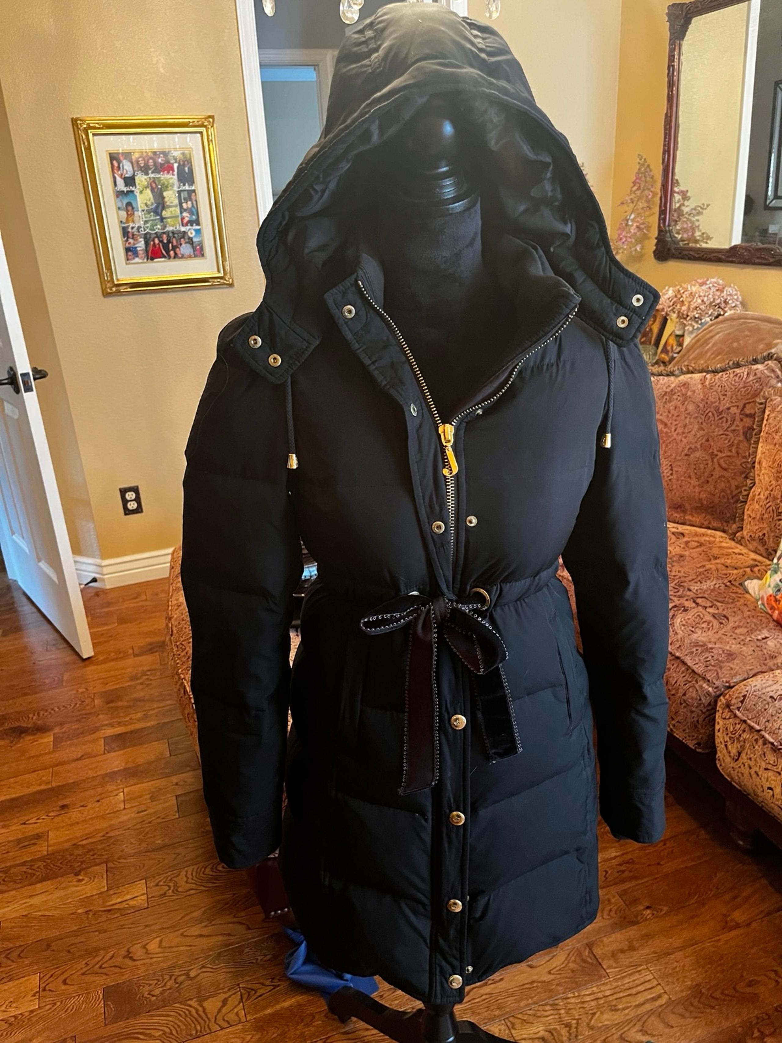 Juicy Couture Vintage long puffer jacket with velour waist tie and gold accents