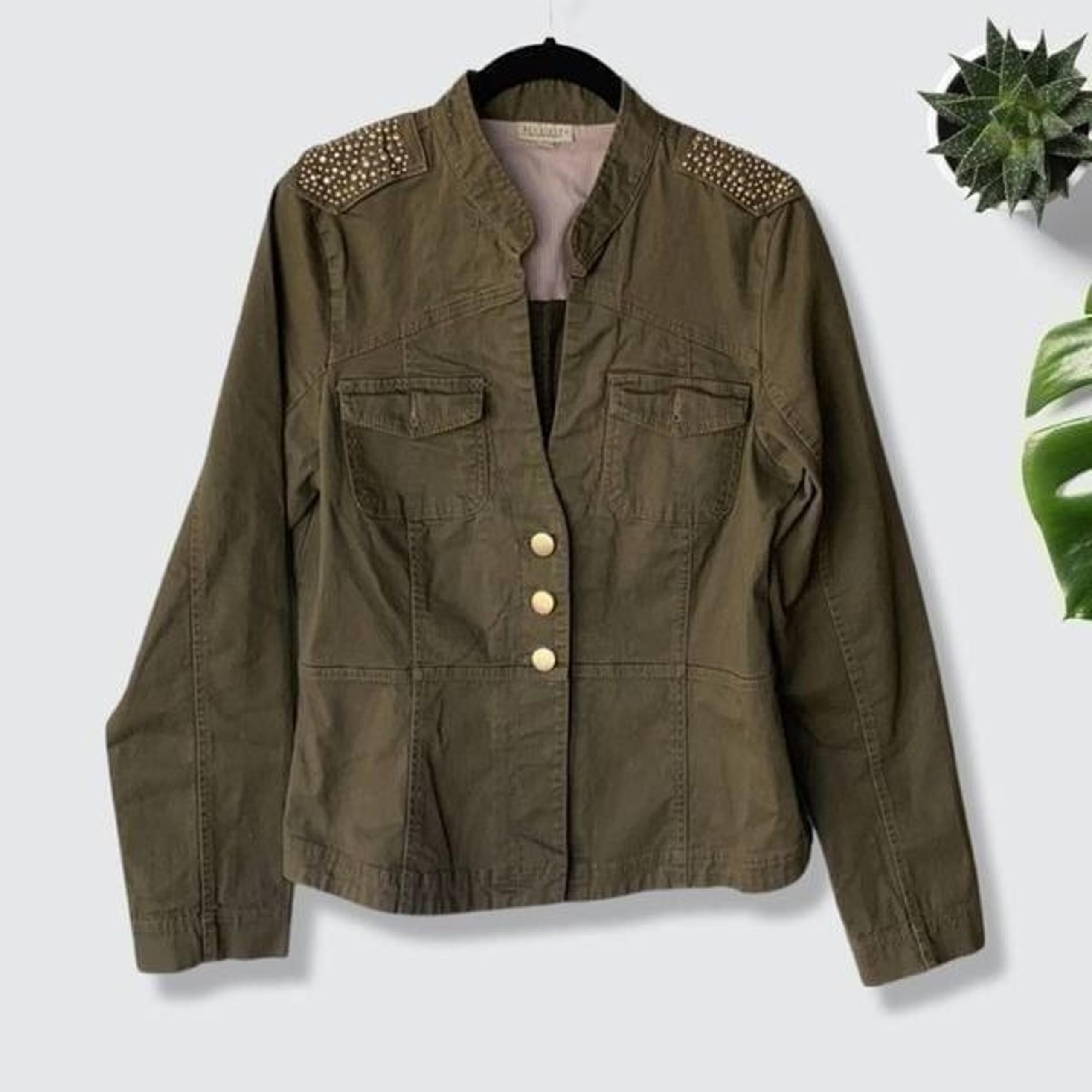 Women's Sanctuary Green Military Embellished Jacket EUC US Size medium