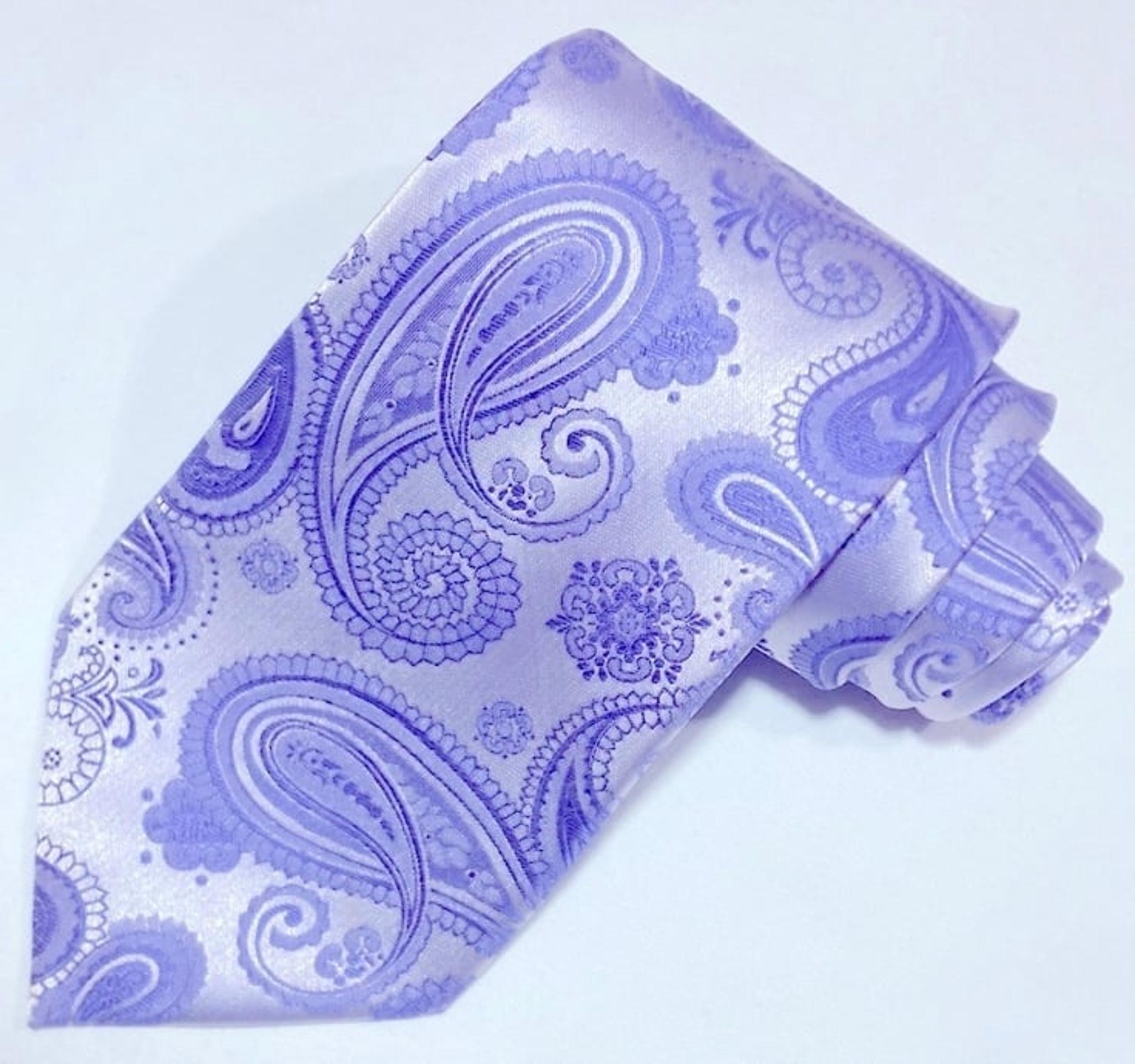 Ferrecci Black Tie Solid Purple Violet Paisley Mens  Neck Tie 59”