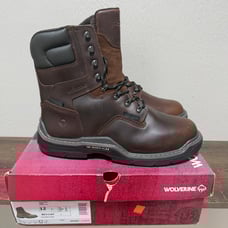 NEW Wolverine Raider DuraShock WP 8 Mens Brown Composite Toe Work Boots Sz 12 M