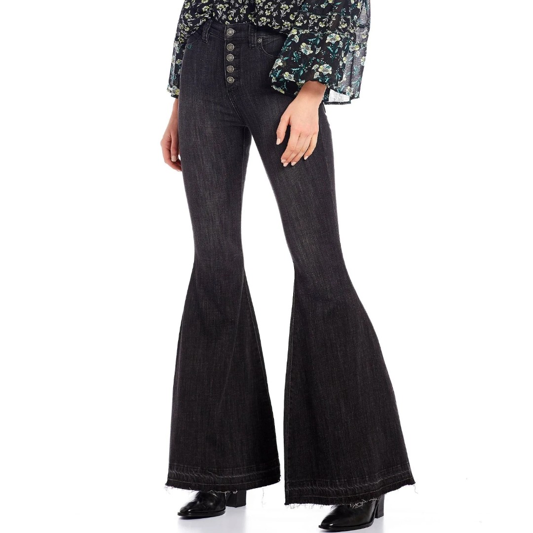 Free People We The Free Irreplaceable Flare Jeans, Galaxy Black, Size 25