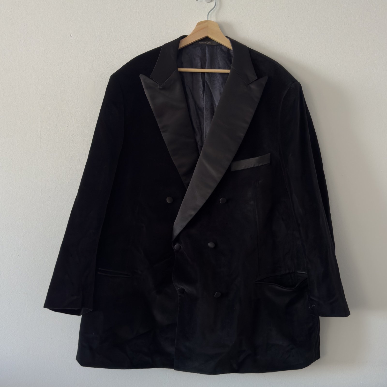 Indochino NWT Black Velvet Suit Custom No Size Tag Meas. Jacket 52L Pants 49x28