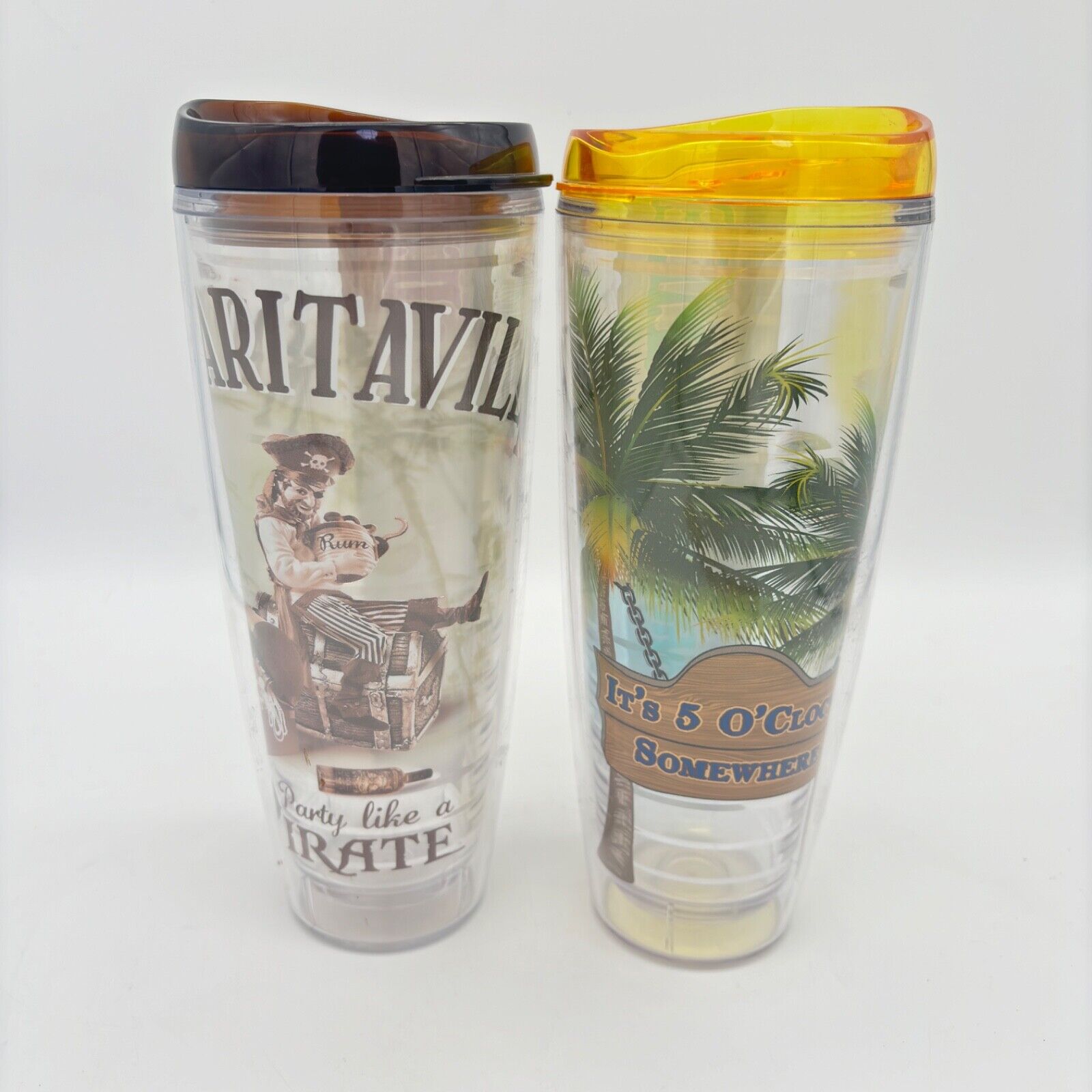 Jimmy Buffett Margaritaville Insulated Tumbler Cups W/lids 26oz - Set Of 2