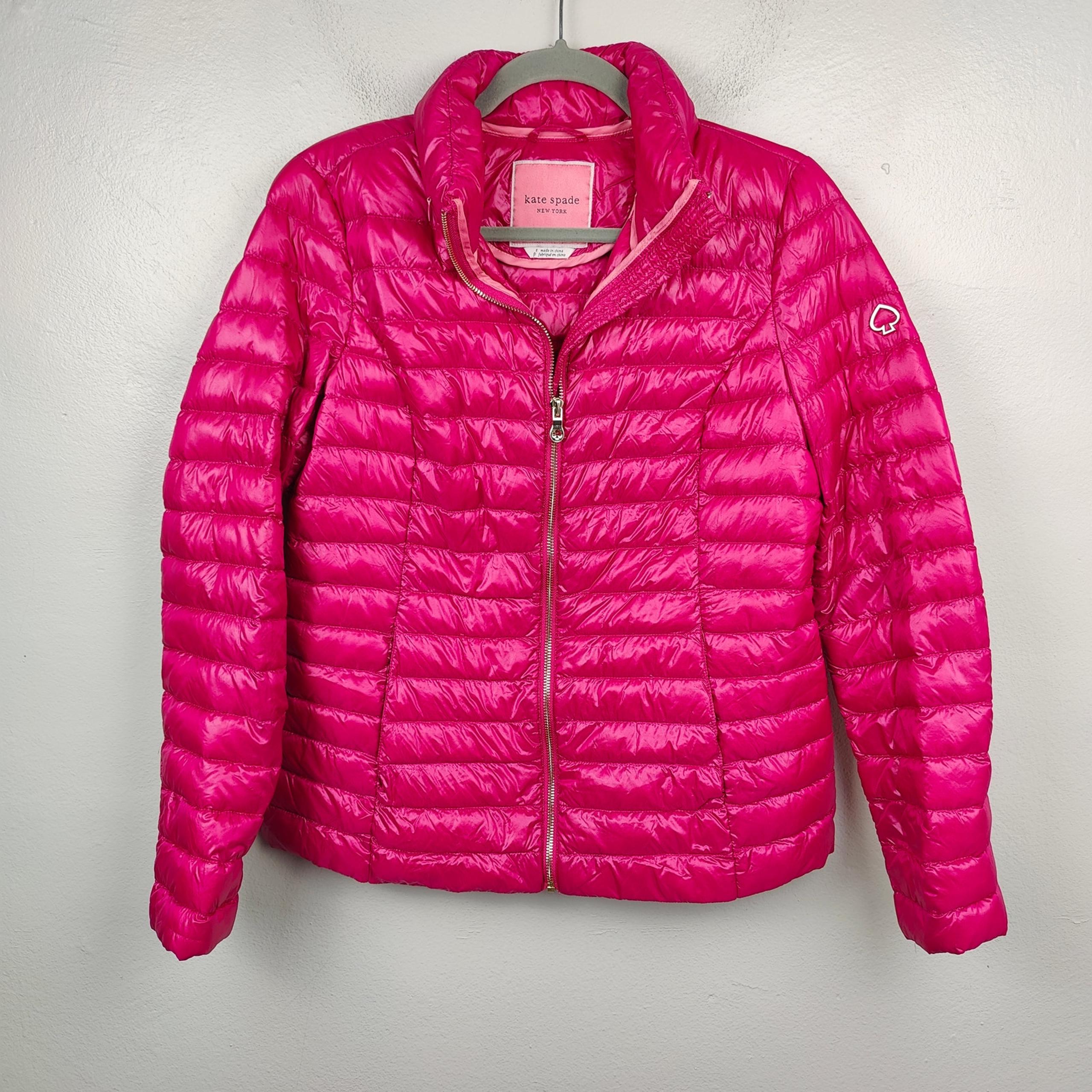 Kate Spade Down Jacket Womens Small Pink Full Zip Hooded Preppy Designer Travel