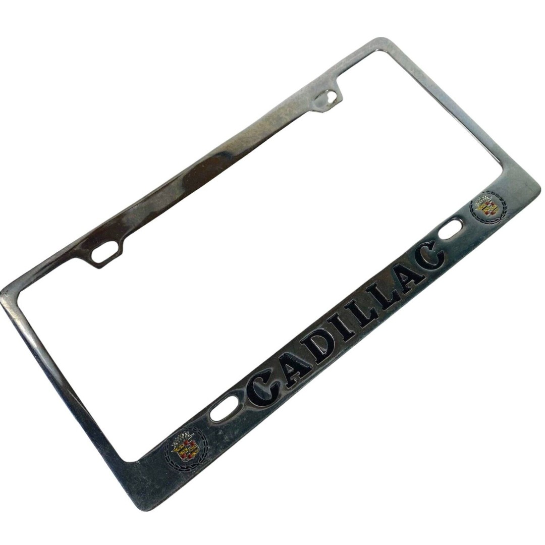 Cadillac Logo Chrome Plated Dual Crest Brass Metal License Frame Plate Holder