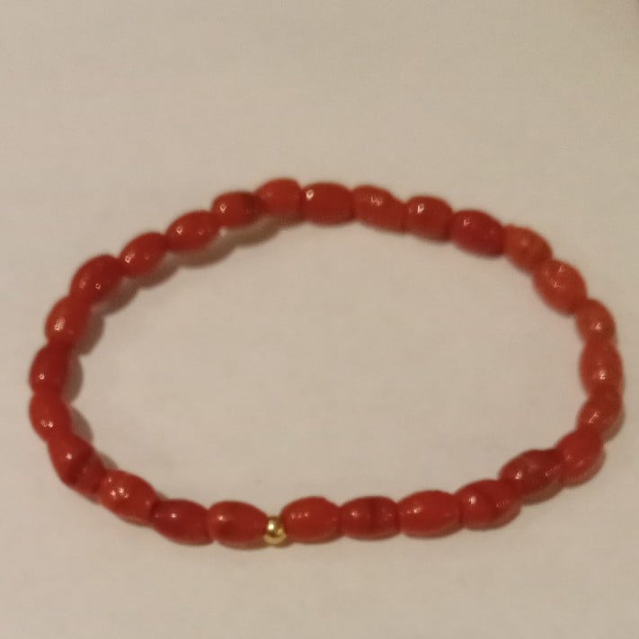 14k Gold Vintage Natural Red Coral Stone Bangle Bracelet Very Unique