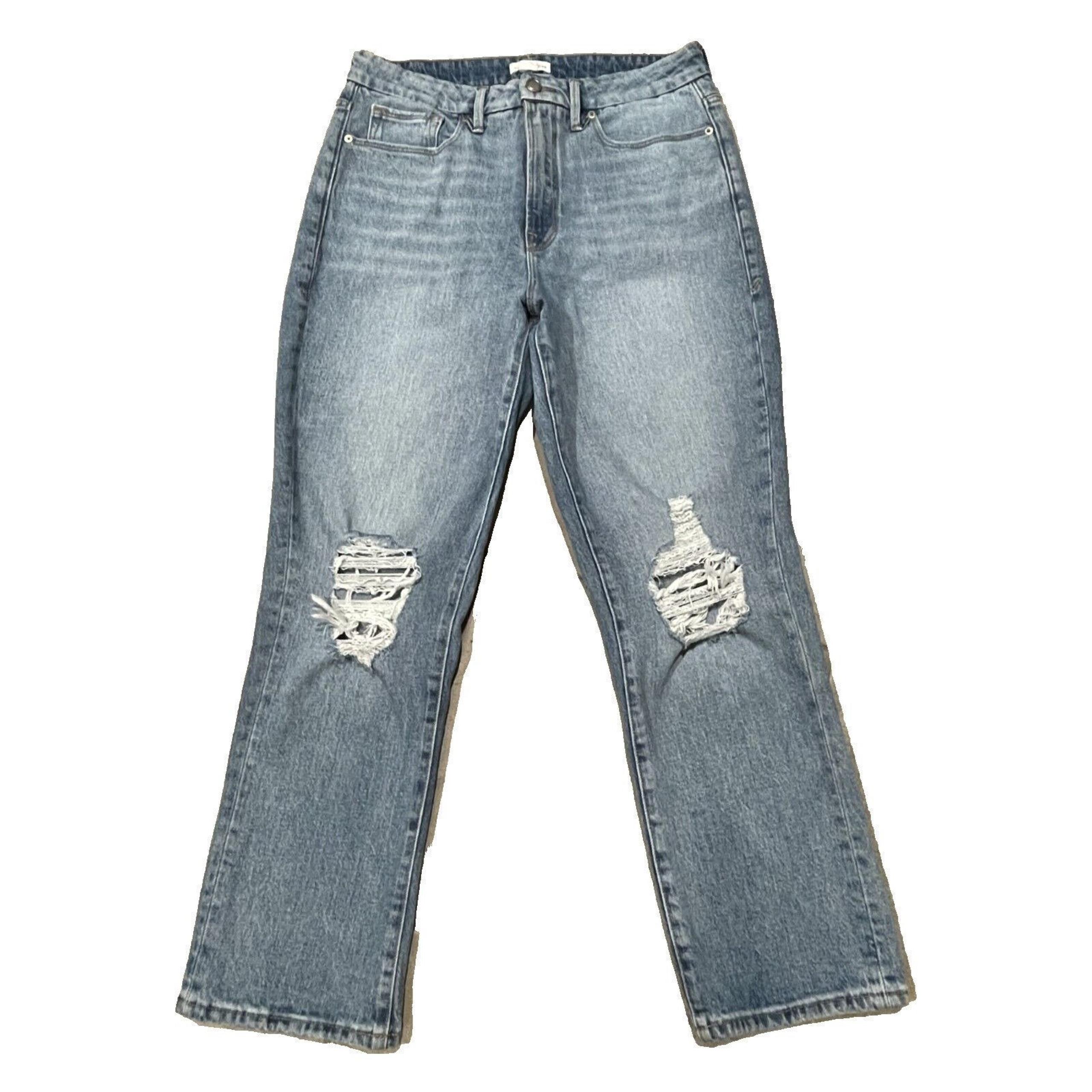 Good American Good Boy Destructed Womens Jeans 10/30 Distressed Indigo Light