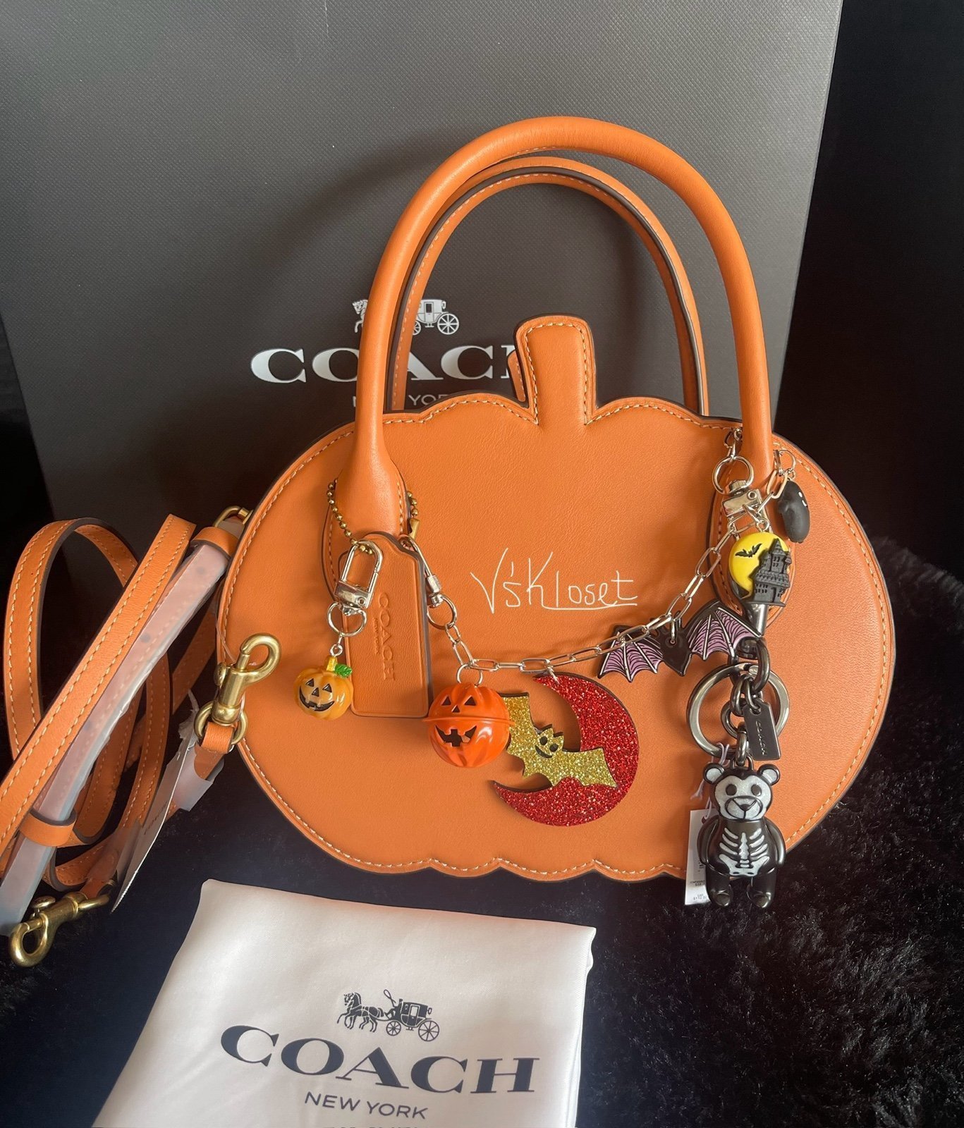 ❤️Coach Runway NYFW Pumpkin Crossbody Bag & Coach Skeleton Bag Charm