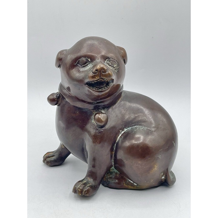 Vtg Antique Japanese Bronze Petite Taisho Hirado Dog Okimono Akita Statue