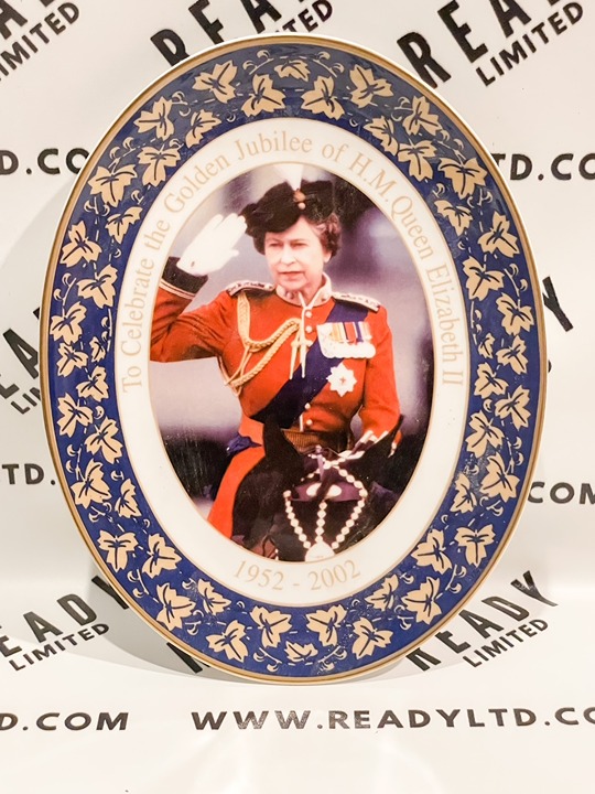 Vintage Royal Worcester Queen Elizabeth II Golden Jubilee Oval Plate