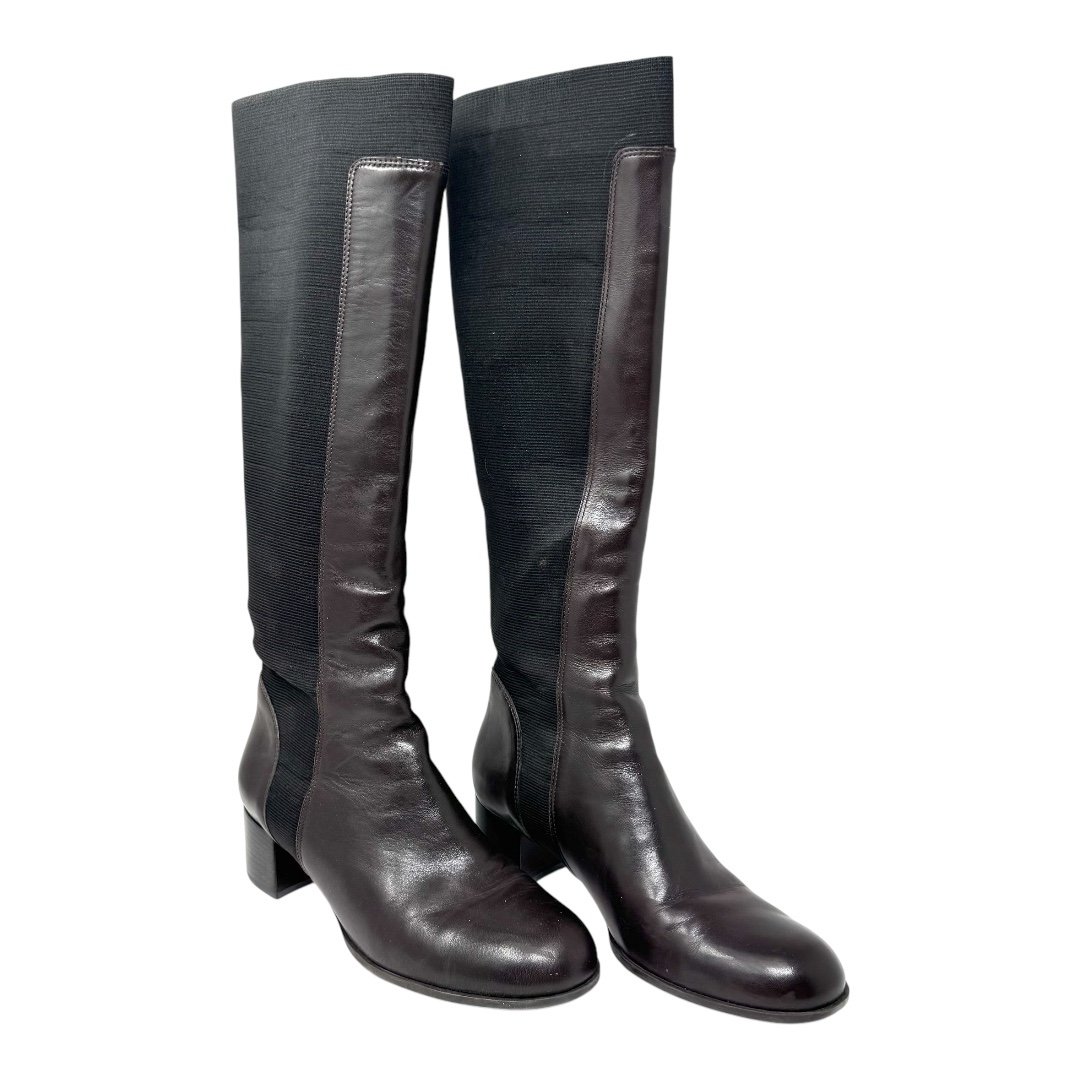ANNE KLEIN New York brown leather and elastic fabric boots, size 8.5, NWOT