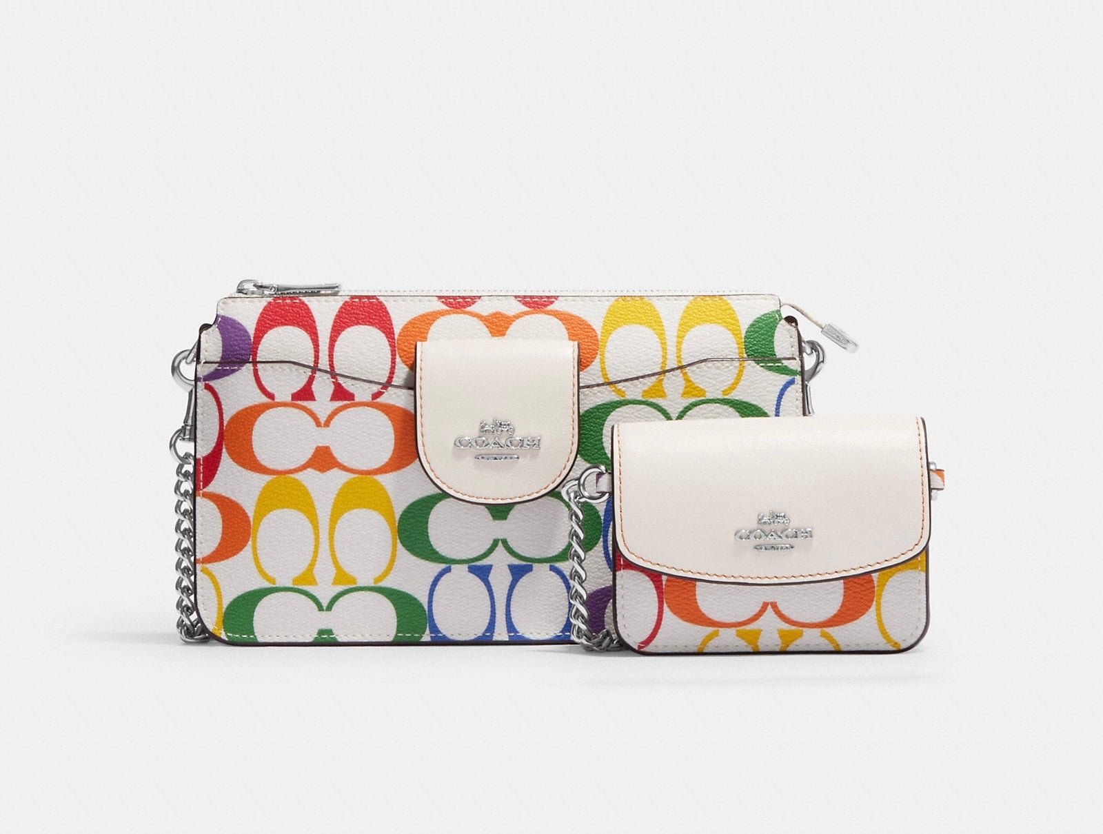 Coach Poppy Crossbody With Card Case In Rainbow Signature Canvas