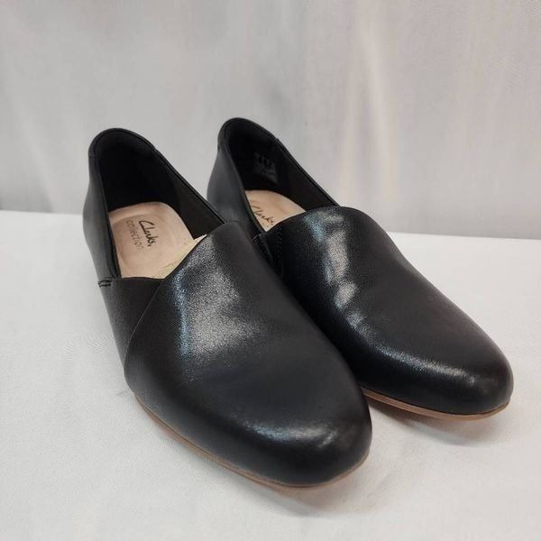 Clarks size 8 Womens Juliet Palm Slip-On Black Leather Comfort Career Workwear