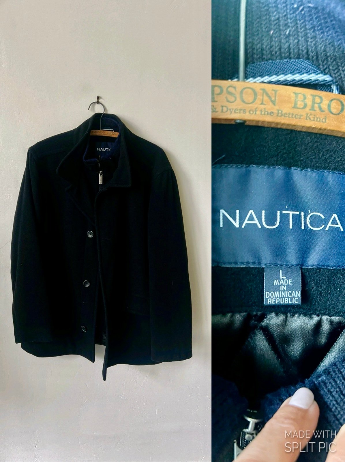 Men’s Nautica Zipper and Button Black Wool Pea Coat