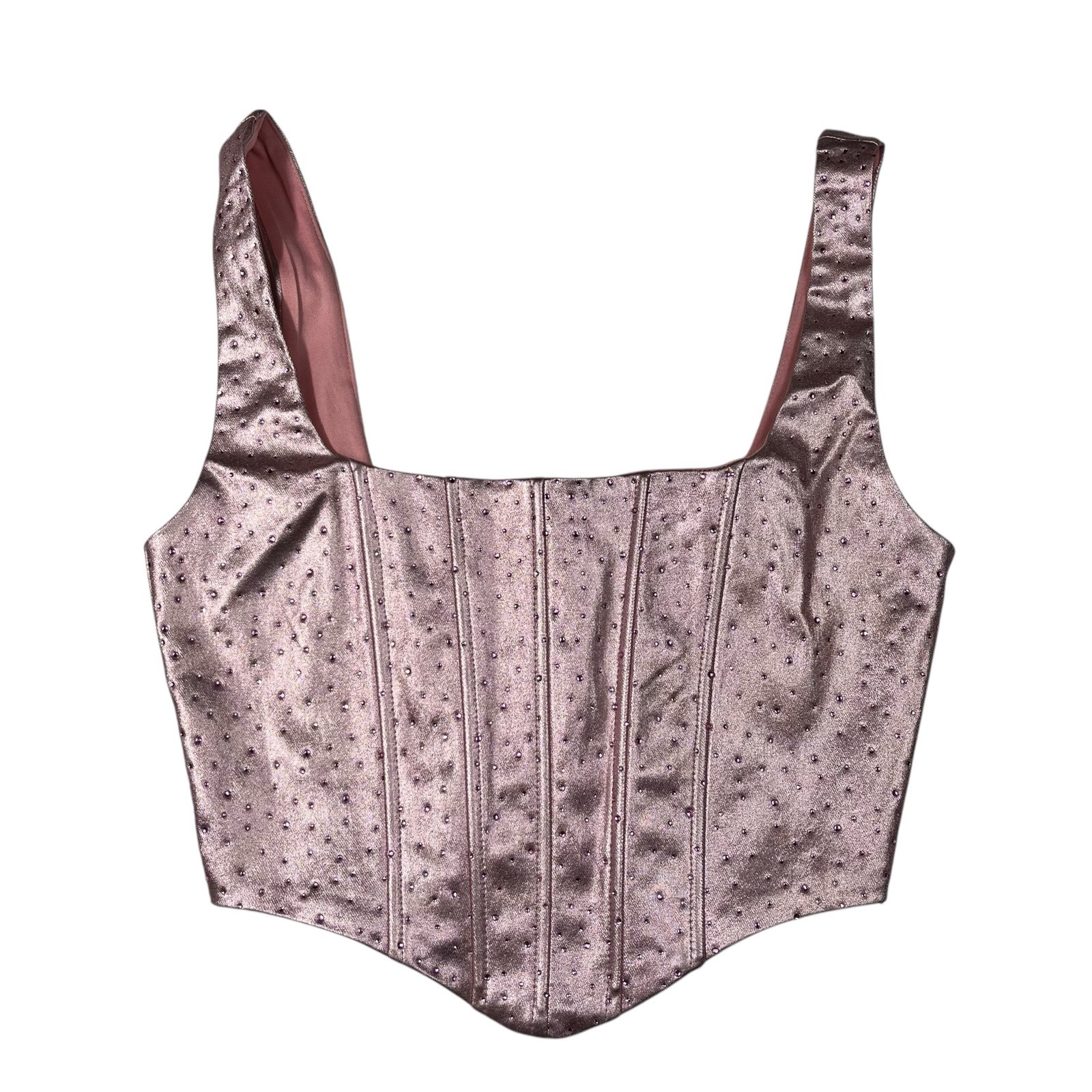Windsor Metallic Pink Rhinestone Corset Bustier Cropped Tank Small S Lover