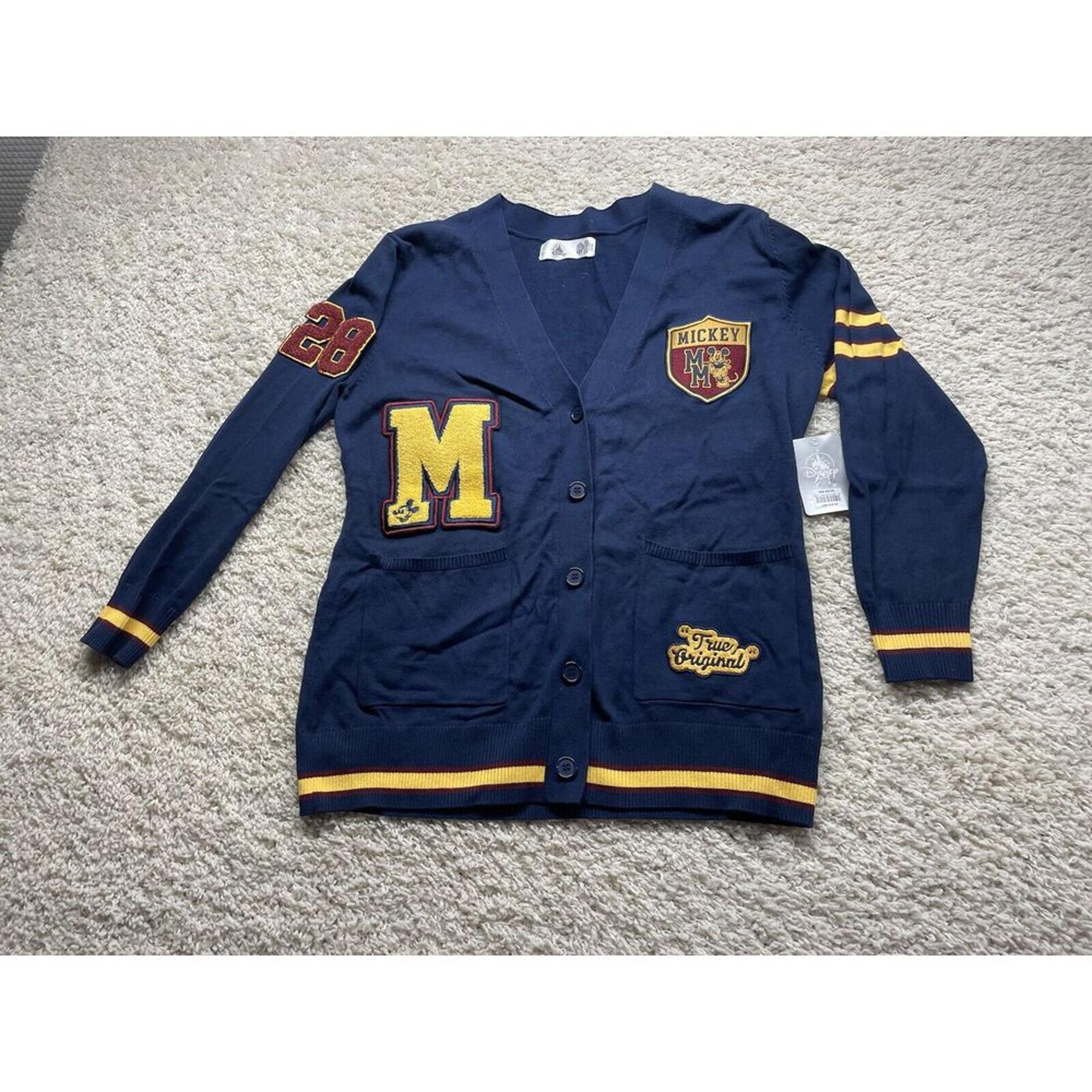 Disney Parks Mickey Mouse Letterman Cardigan Sweater Women's L Academia *NEW*
