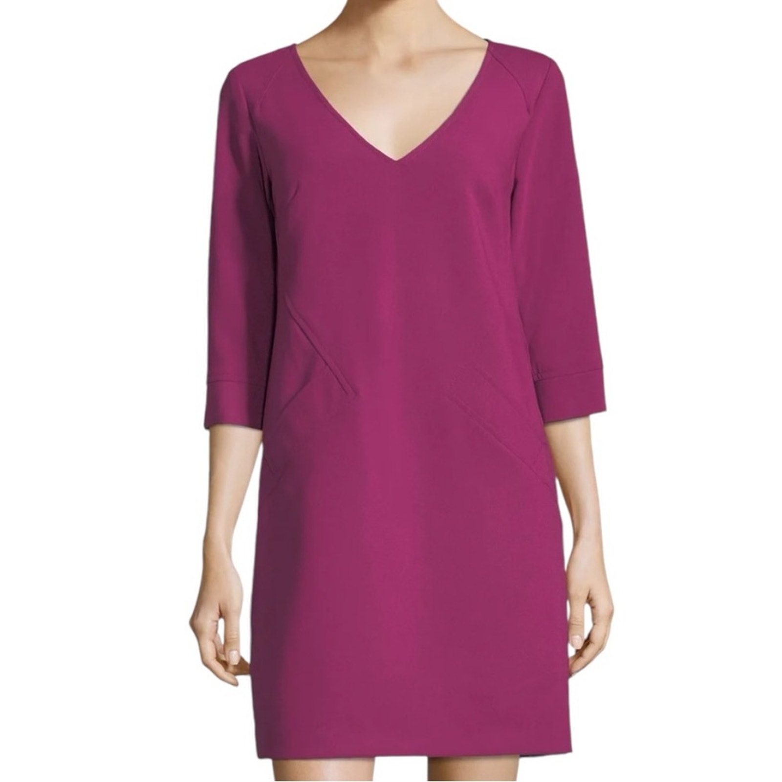 Trina Turk Women’s Size 4 Boysenberry Pink V-Neck Crepe Silvia 2 Shift Dress