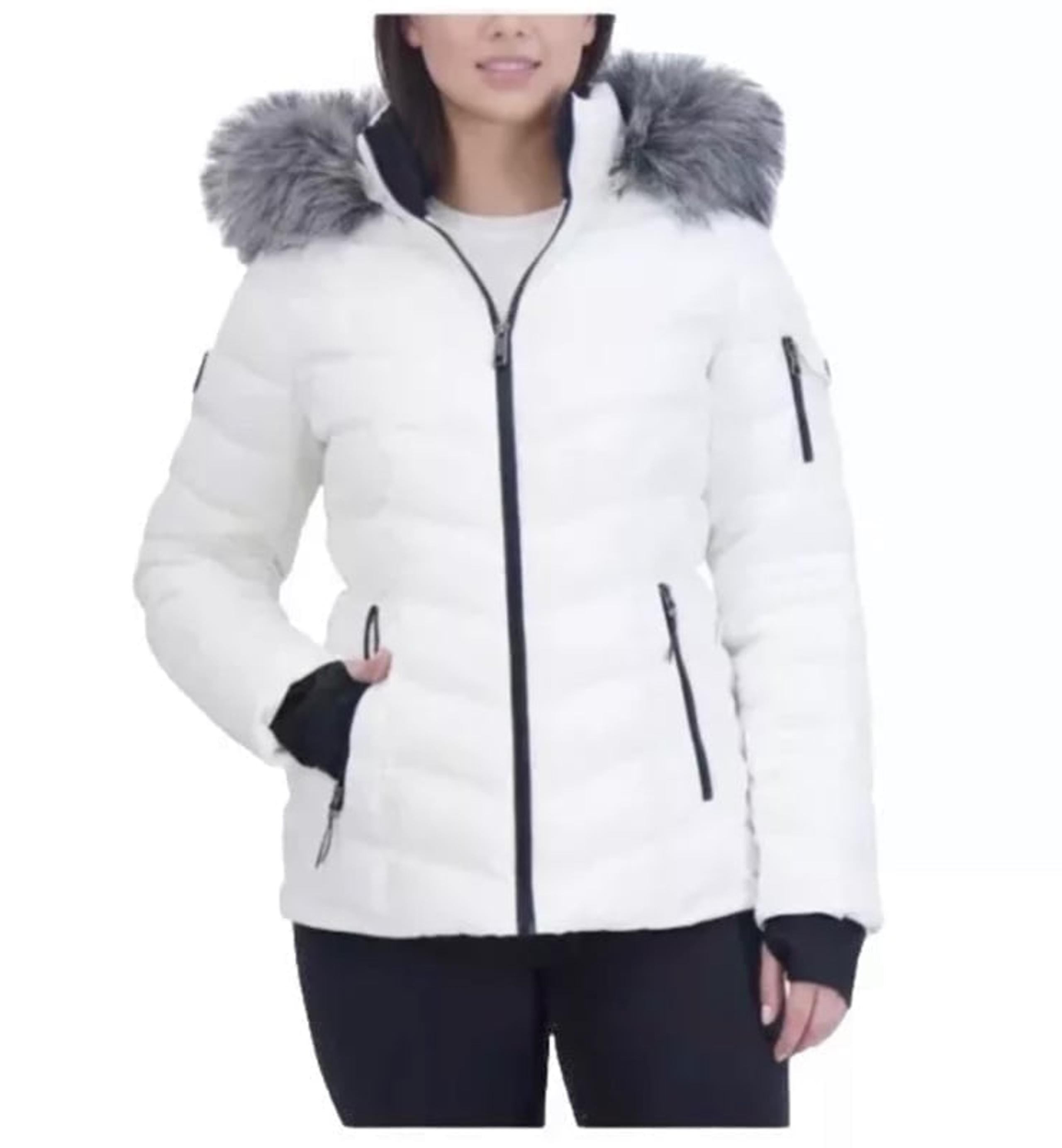Nautica Ladies' Puffer with Detachable Faux Fur Hood Size Small White NWT