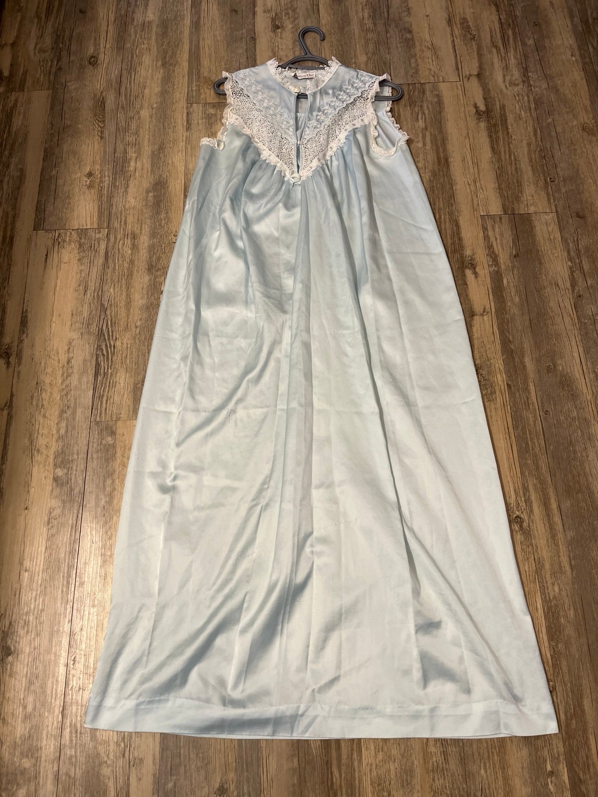 VTG Christian Dior Lingerie Union Made Lace Trim Slip Dress Nightgown Small