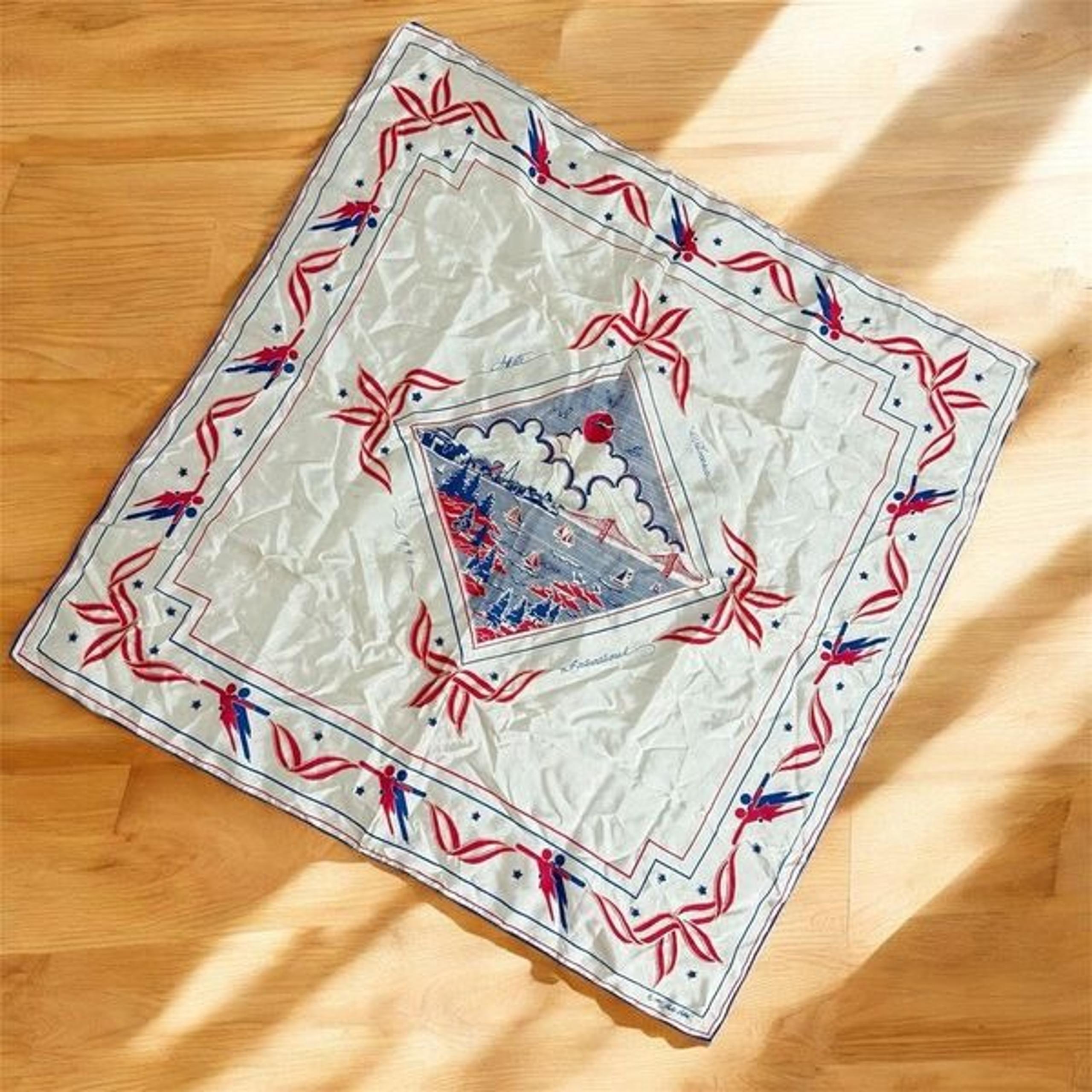 Vintage Red White Blue 1991 Silk Scarf Square San Francisco America