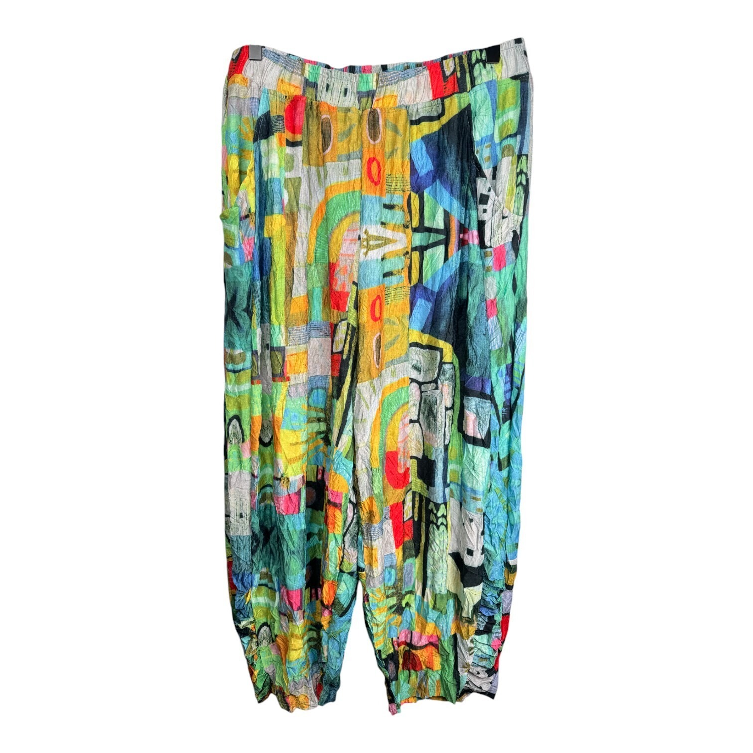 Shana Womens Sz M Pants Multicolor Pull on Elastic Cropped Baggy Art To Wear