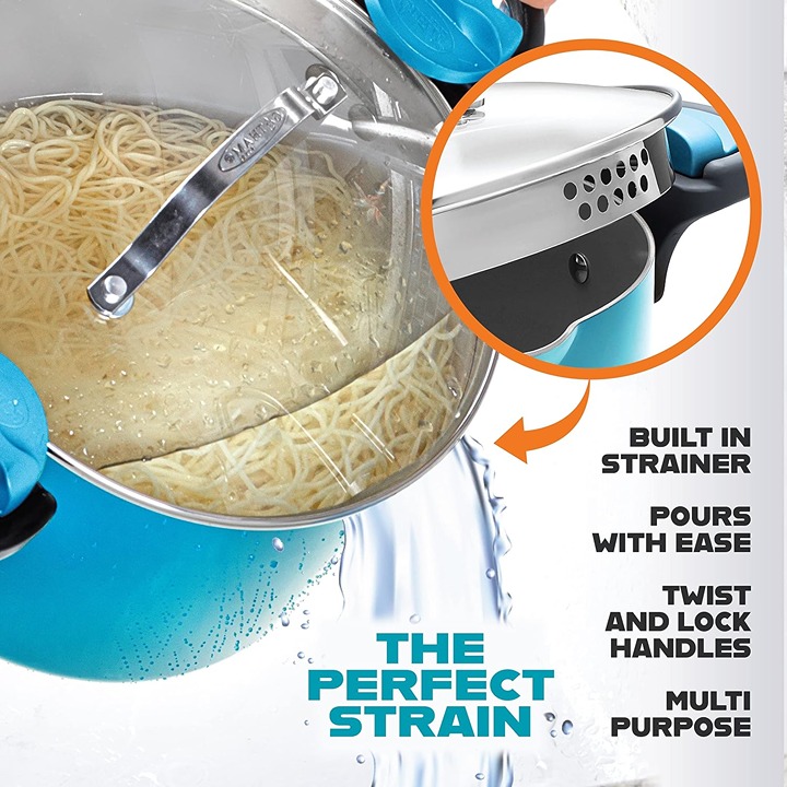 Quart Stock Pot Multipurpose Pasta Pot with Strainer Lid & Twist
