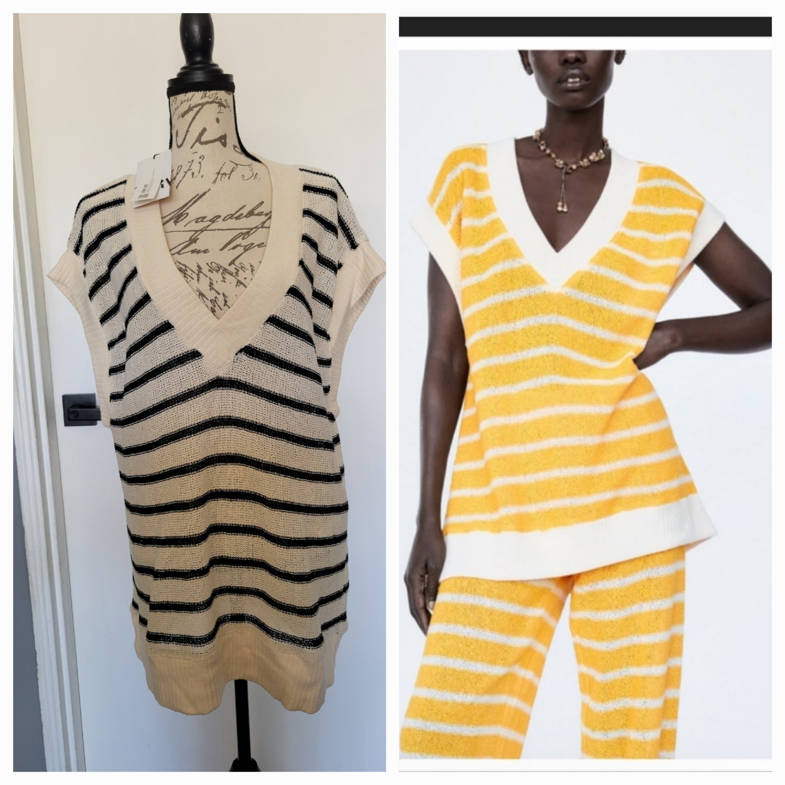 NWT Zara Knit Striped Oversized Long Vest Sweater Size M