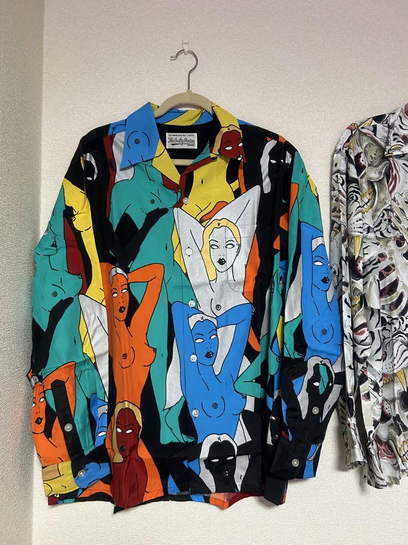 WACKO MARIA Nude Print Hawaiian Aloha Shirt Long Sleeve BLACK