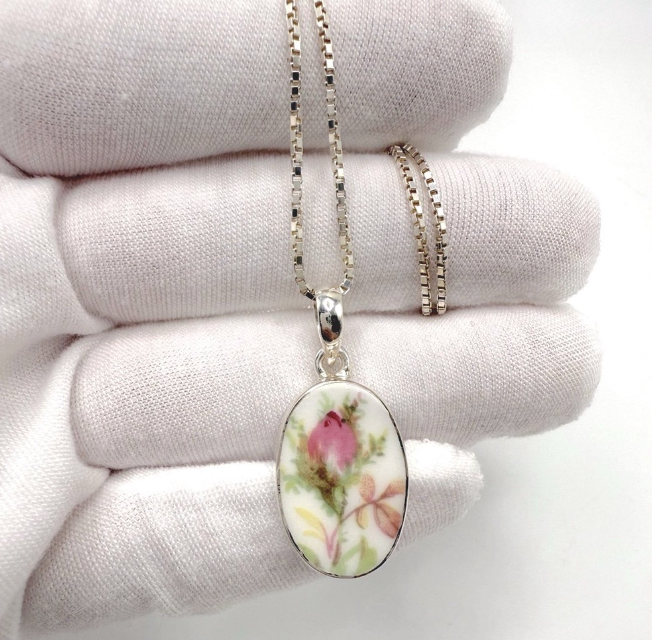 .925 Sterling Silver Ceramic Art Necklace