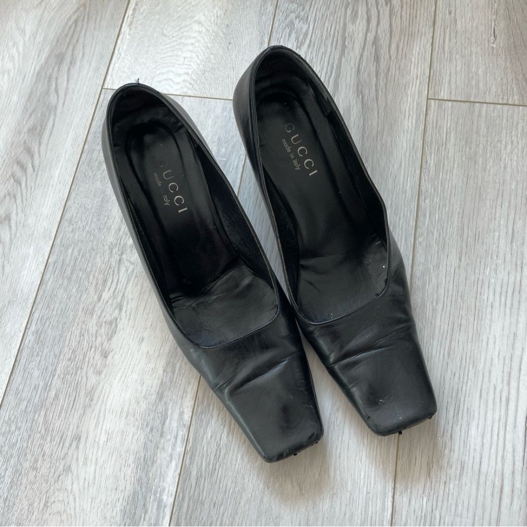Gucci Vintage Leather Classic Square Toe Heels Black (size 8) minimalist luxury