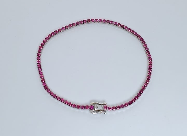 2mm Solid 925 Silver Mens 2ct Rose Red Ruby Gemstone Tennis Bracelet 7 Jewelry