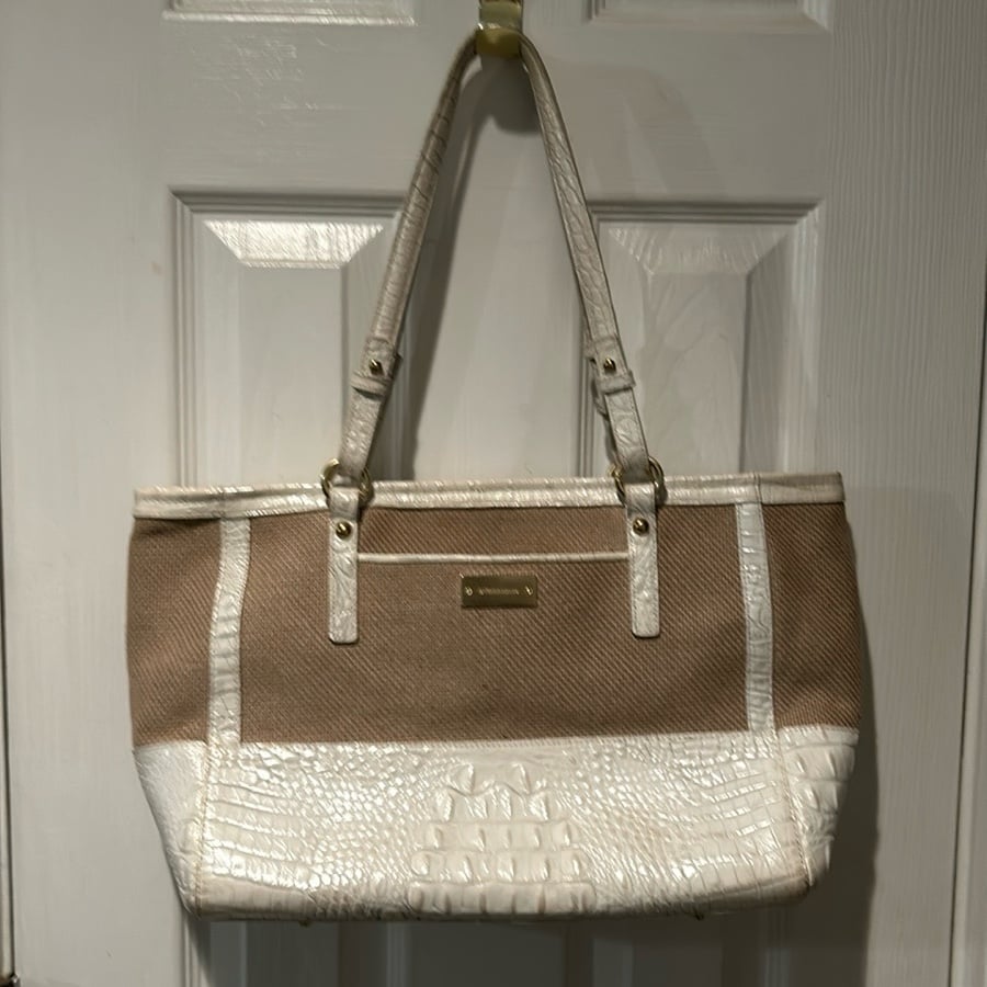 Brahmin Medium Arno Anywhere White Pearl Croc Canvas Purse