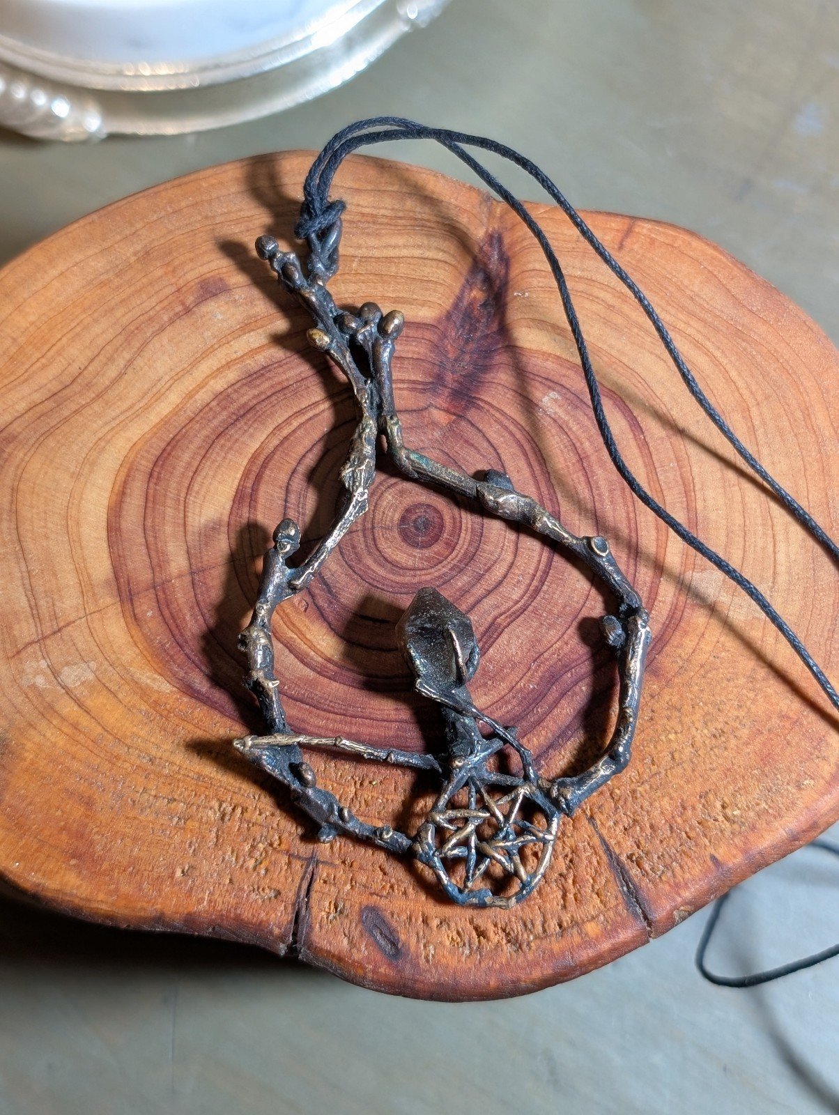 Bronze Pendant with Smoky Quartz, Dark Faerie Medallion