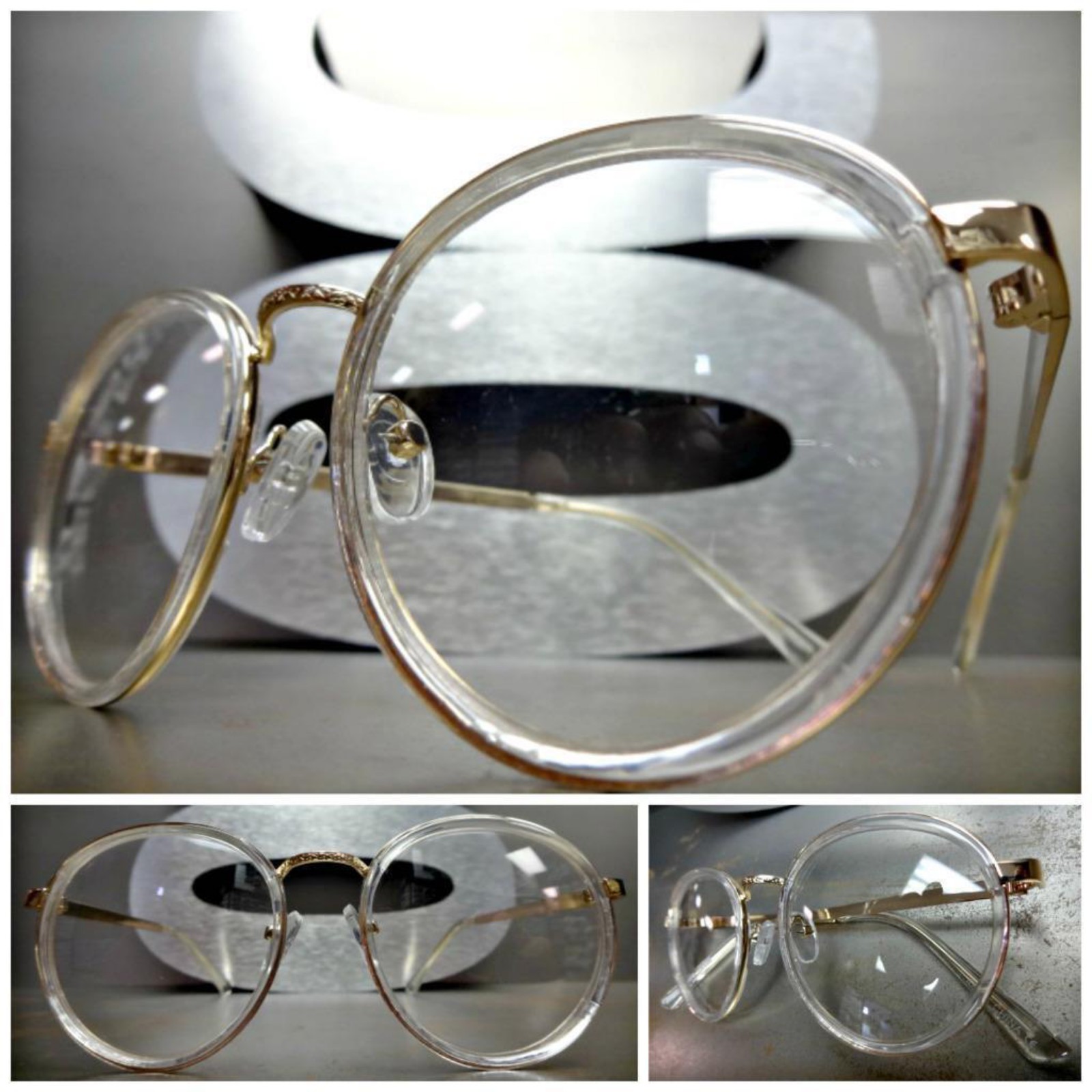 CLASSIC VINTAGE RETRO Style Clear Lens EYE GLASSES Small Transparent Gold Frame