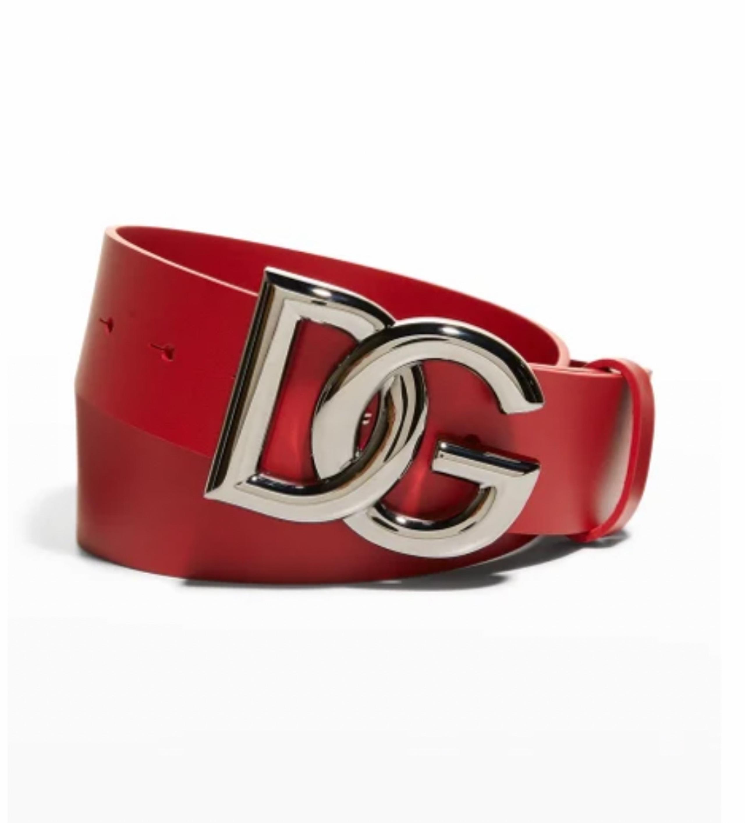 Dolce & Gabbana Men's DG-Logo Red Leather Buckle Belt(Authentic)