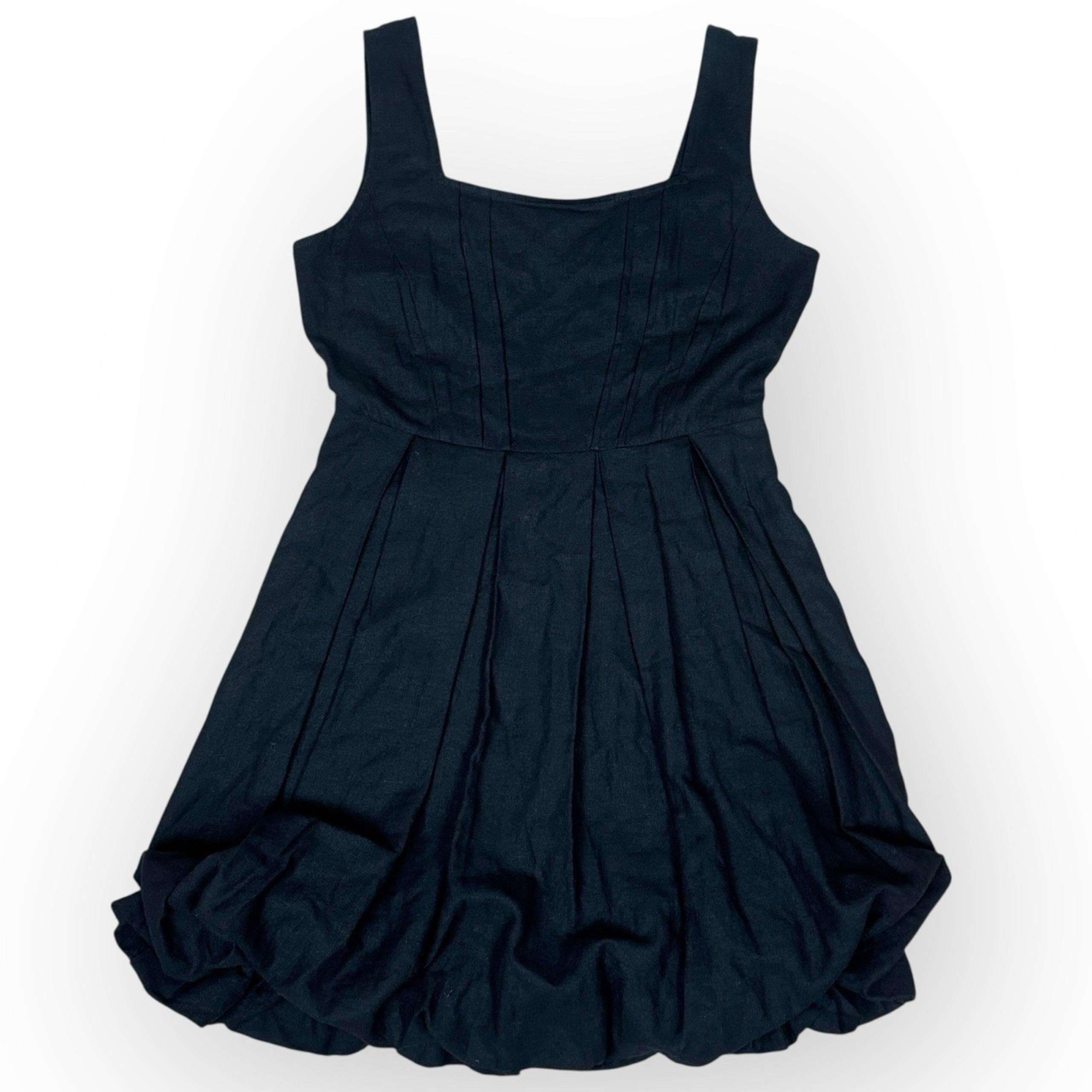 Cynthia Rowley Black Dress Size Small Linen Blend Sleeveless Bubble Hem Low Back