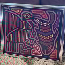 Mola Kuna Applique Textile Framed Panama Colorful Fish and bird