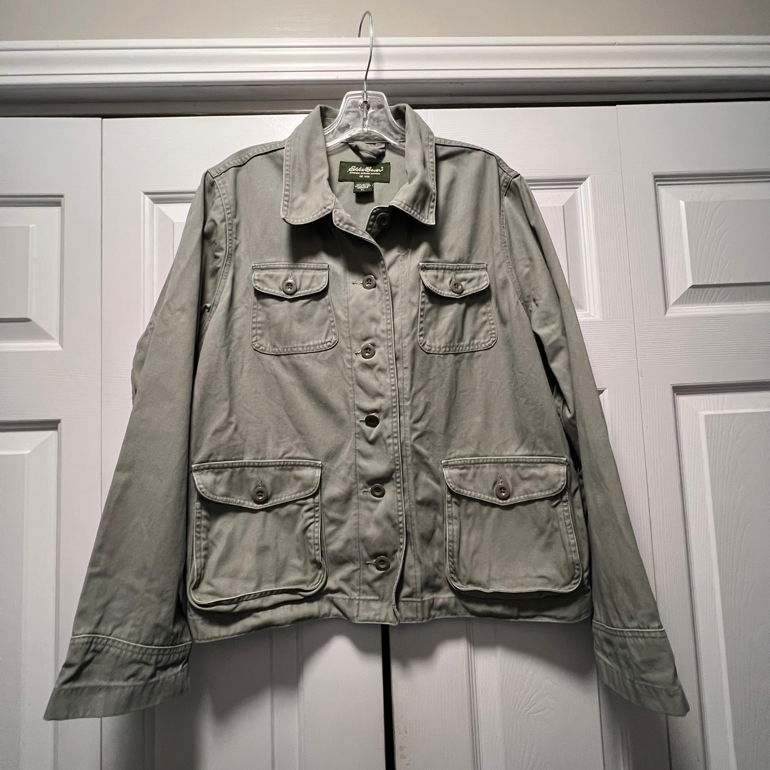 Eddie Bauer Womens Olive Green Army Military Style Utility Jacket Sz XL Cotton